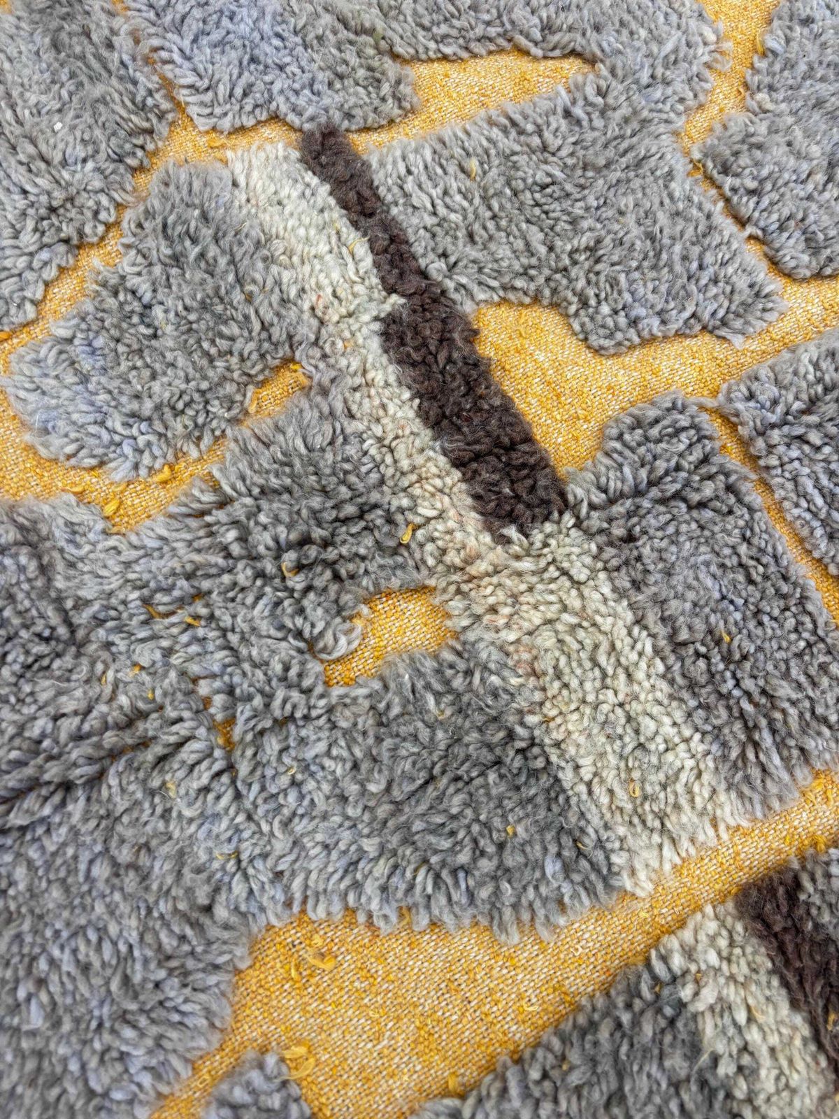 photo buy Moroccan Mrirt Rug 190x300 Cm | Handmade Wool Area Rug | Yellow And Gray Abstract Design | Luxury Berber Rug | Free Worldwide Shipping