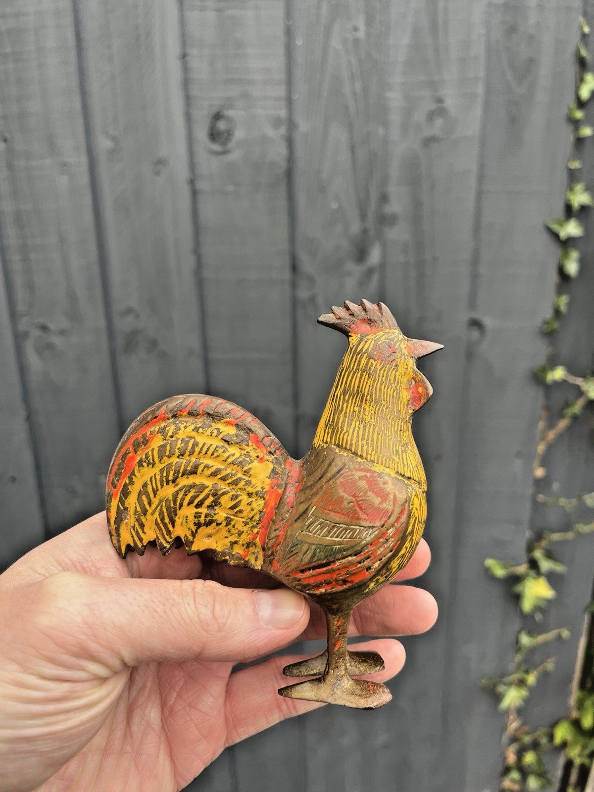 Mid Century Indian Painted Brass Chicken Hen Rooster Farmhouse Cockerel Figurine photo vintage