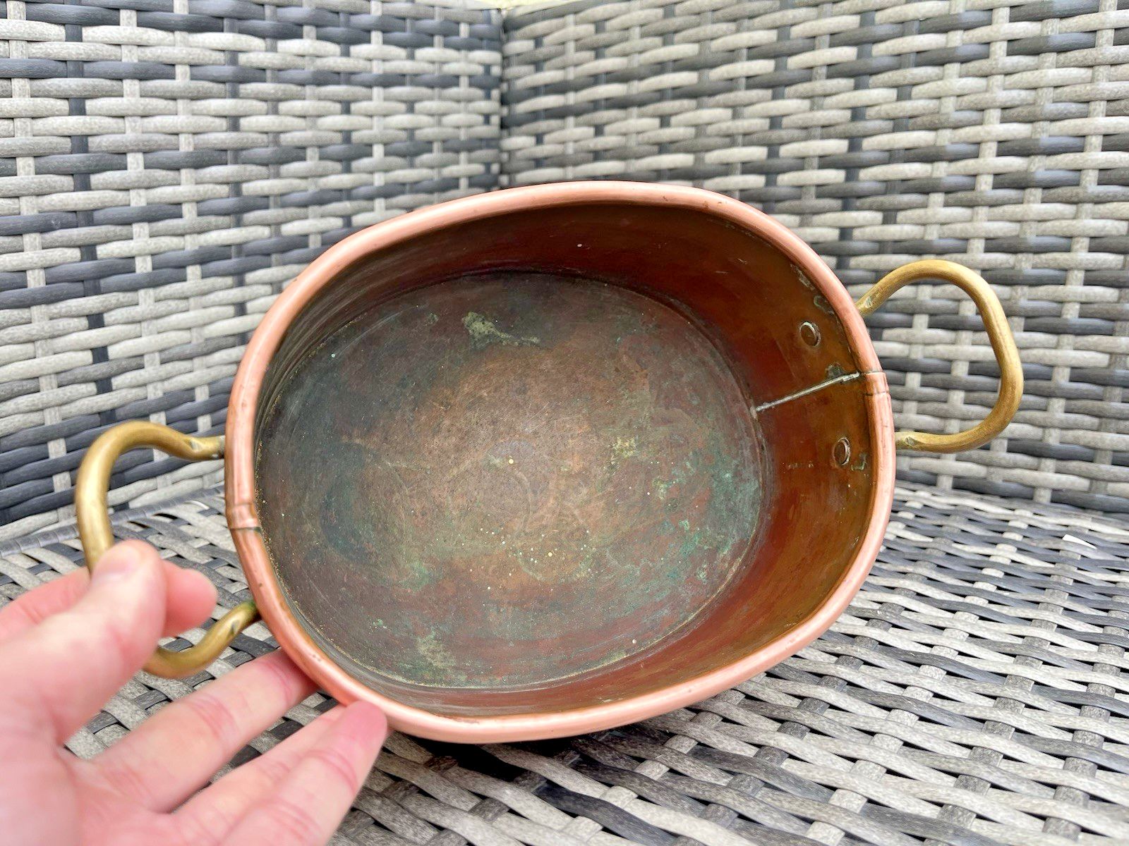Antique Victorian Oval Copper & Brass Flower Trough Planter Plant Pot Vintage photo vintage