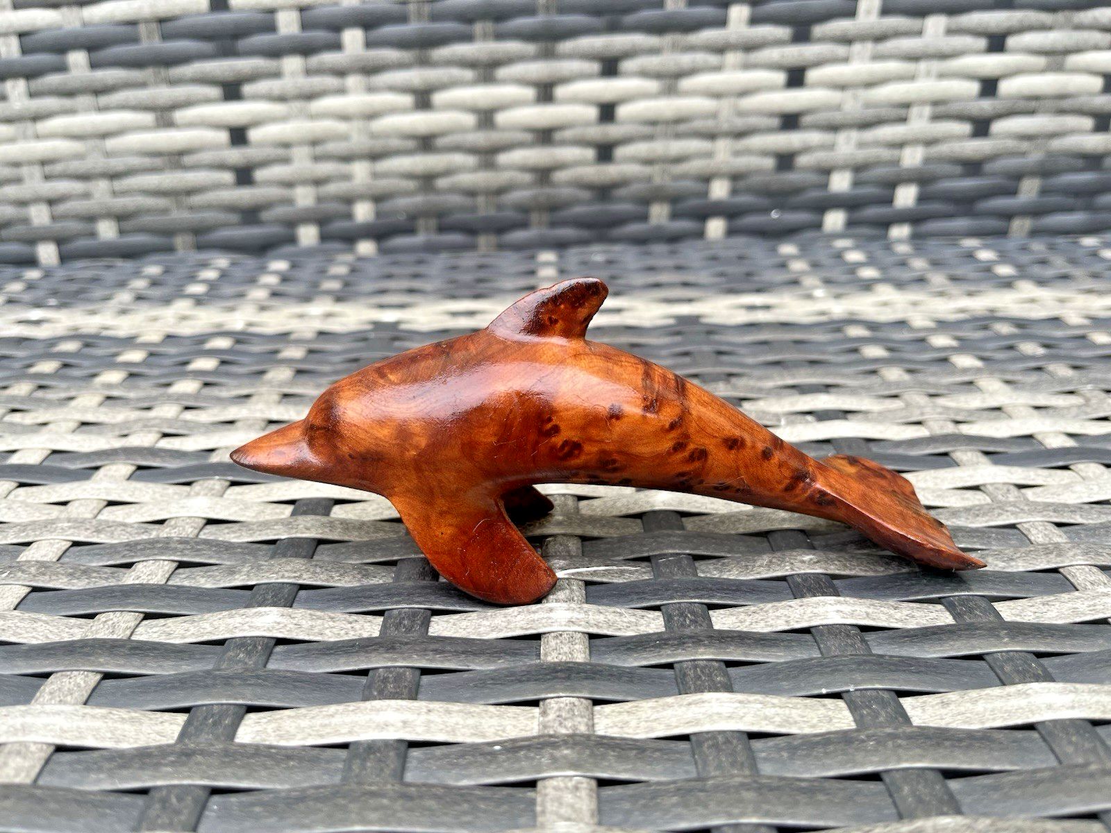 Vintage 80's Hand Carved Burr Walnut Dolphin Sculpture Treen Wooden Ornament photo Art