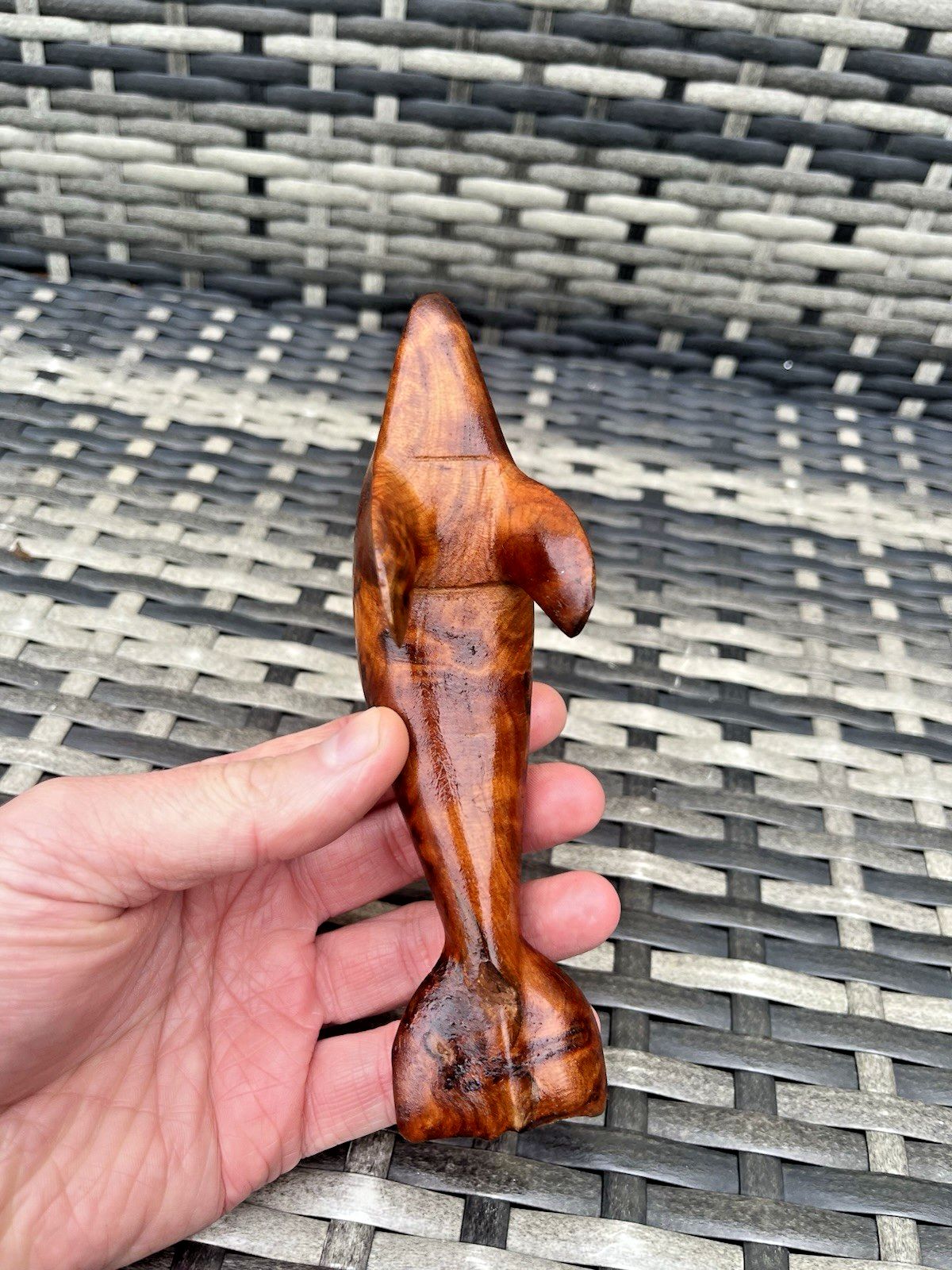 Vintage 80's Hand Carved Burr Walnut Dolphin Sculpture Treen Wooden Ornament photo buy
