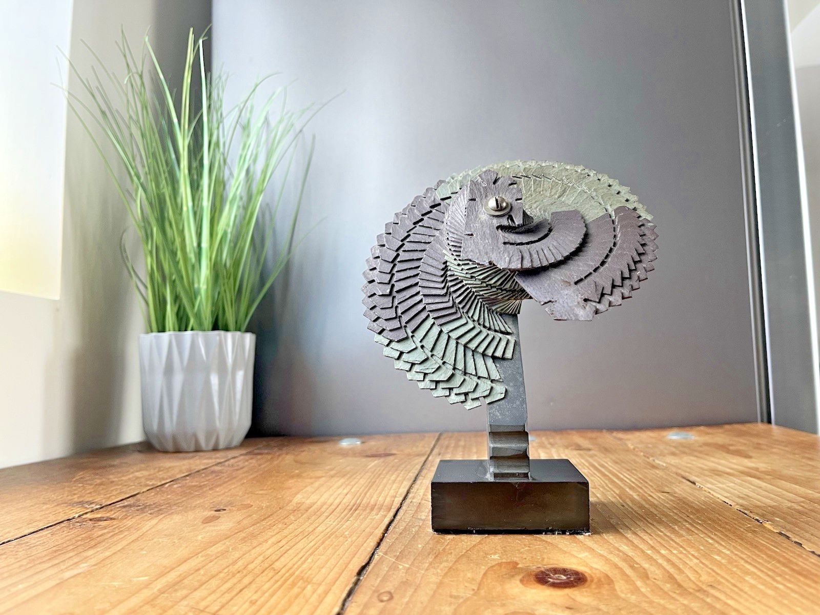Rare 2 Tone Welsh Folk Art Carved Slate Fan Sculpture Quarryman Fireside Antique photo furniture