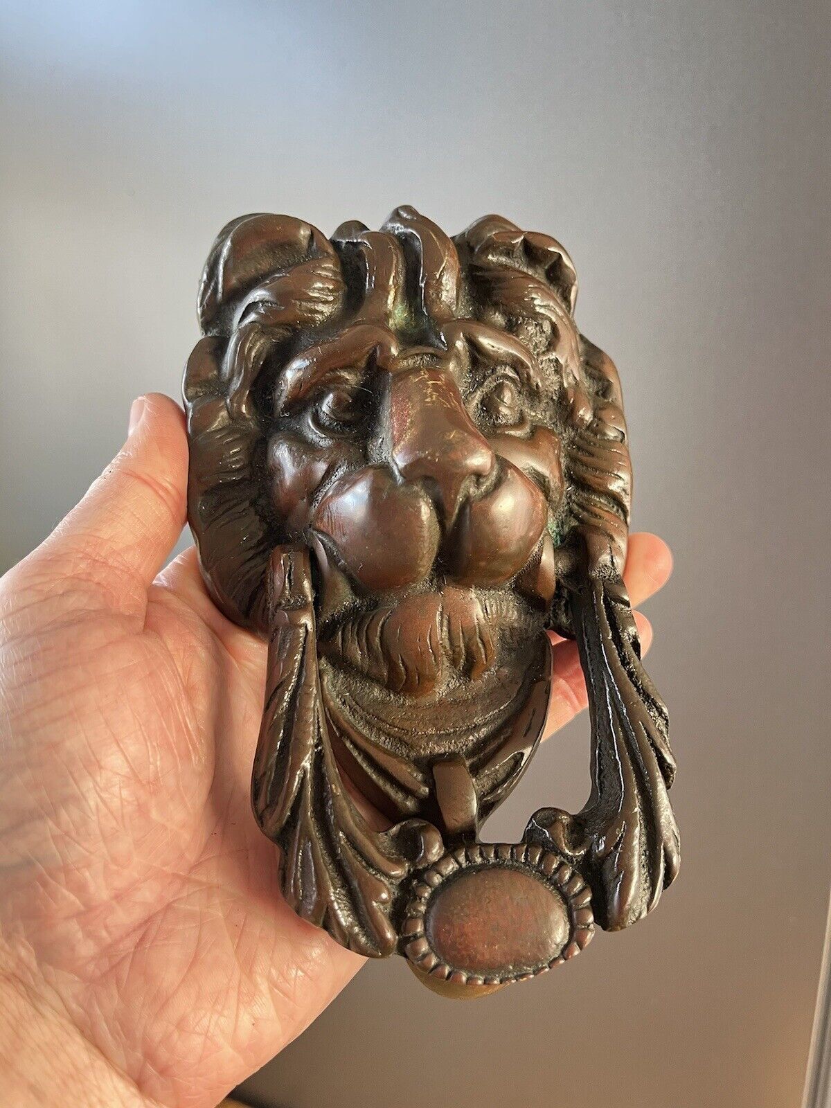 Quality Antique Lions Head Mask Bronze Brass Door Knocker Grand Regal French photo for sale