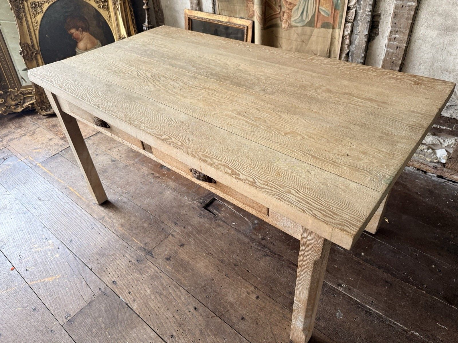 Reclaimed Vintage Rustic Oak Plank Farmhouse Vernacular Desk Kitchen Table photo vintage