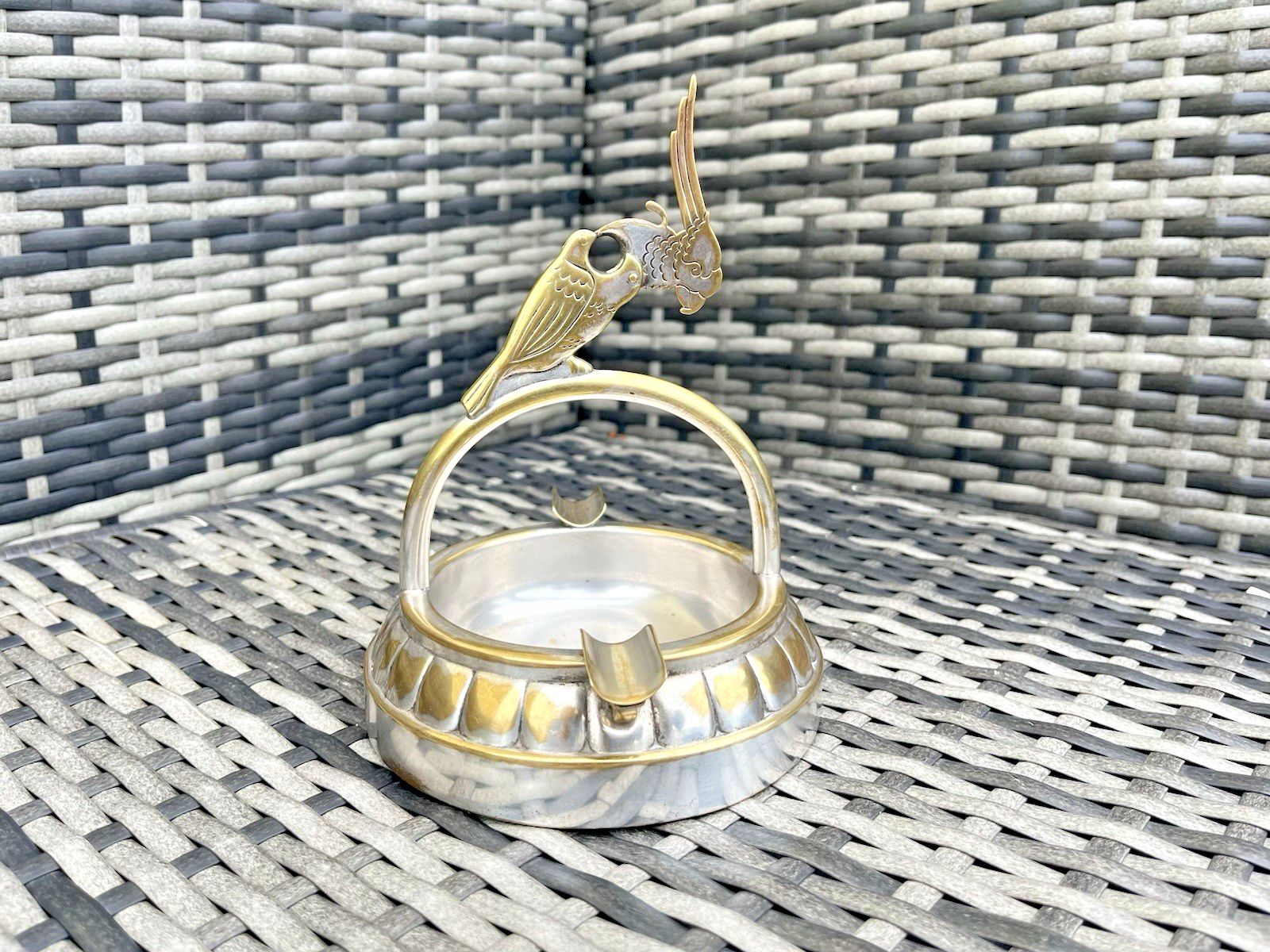 Antique Art Deco Silver Plated Cockatoo / Parrot Cigar Cutter Desk Table Ashtray photo for sale