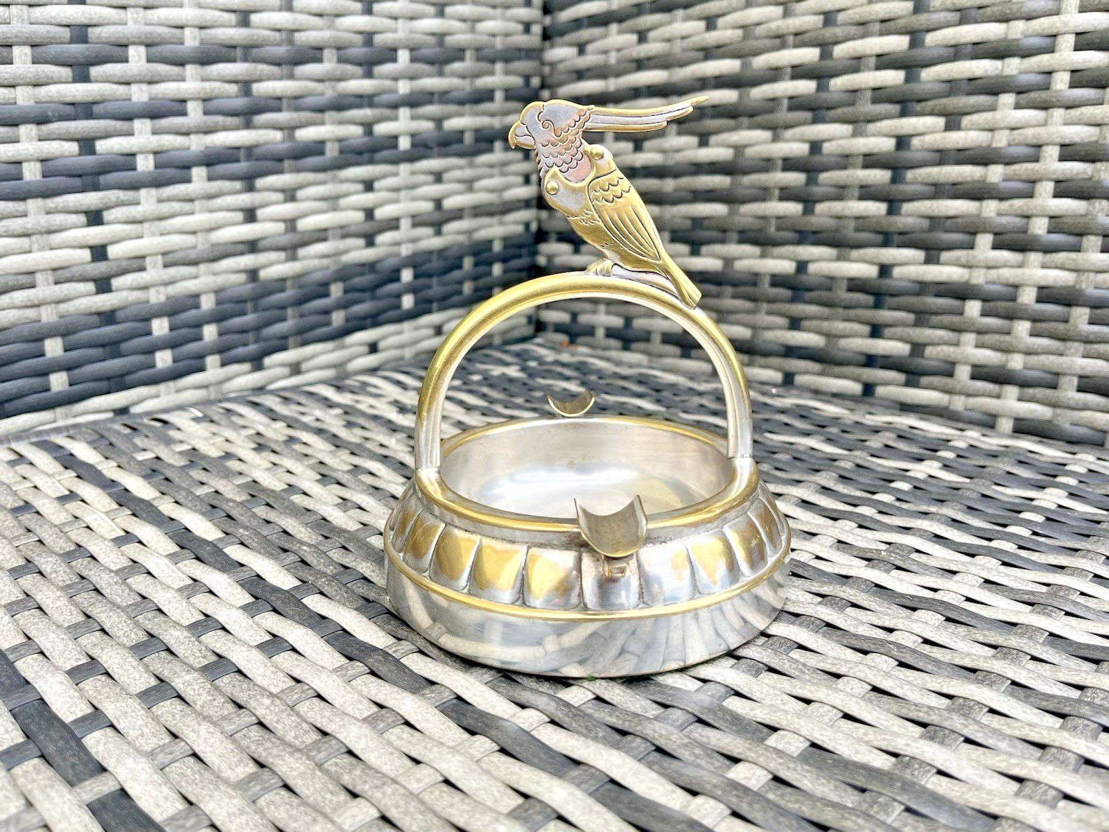 Antique Art Deco Silver Plated Cockatoo / Parrot Cigar Cutter Desk Table Ashtray photo vinterior