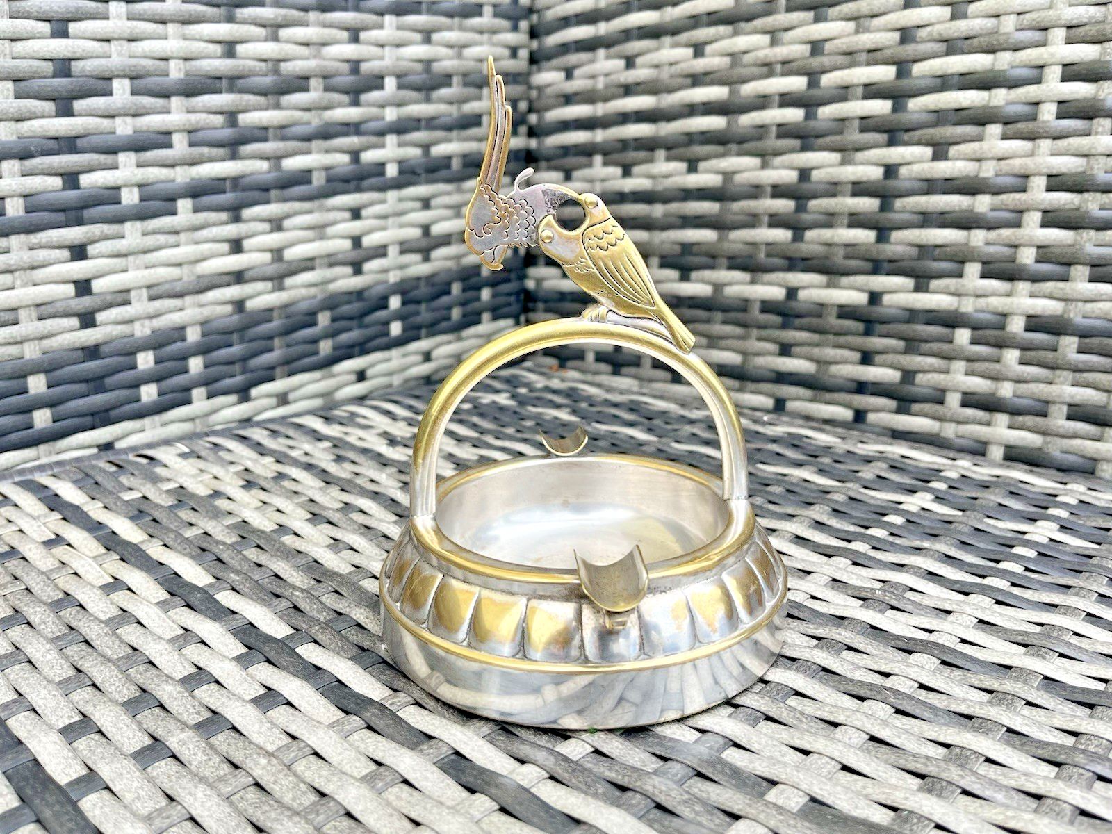 Antique Art Deco Silver Plated Cockatoo / Parrot Cigar Cutter Desk Table Ashtray photo buy