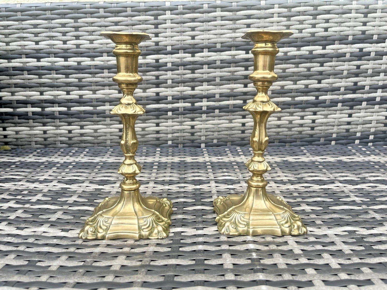 Pair Of 9" Antique French Louis XV Style Rococo Gilt Brass Ormolu Candlesticks photo Home Decor