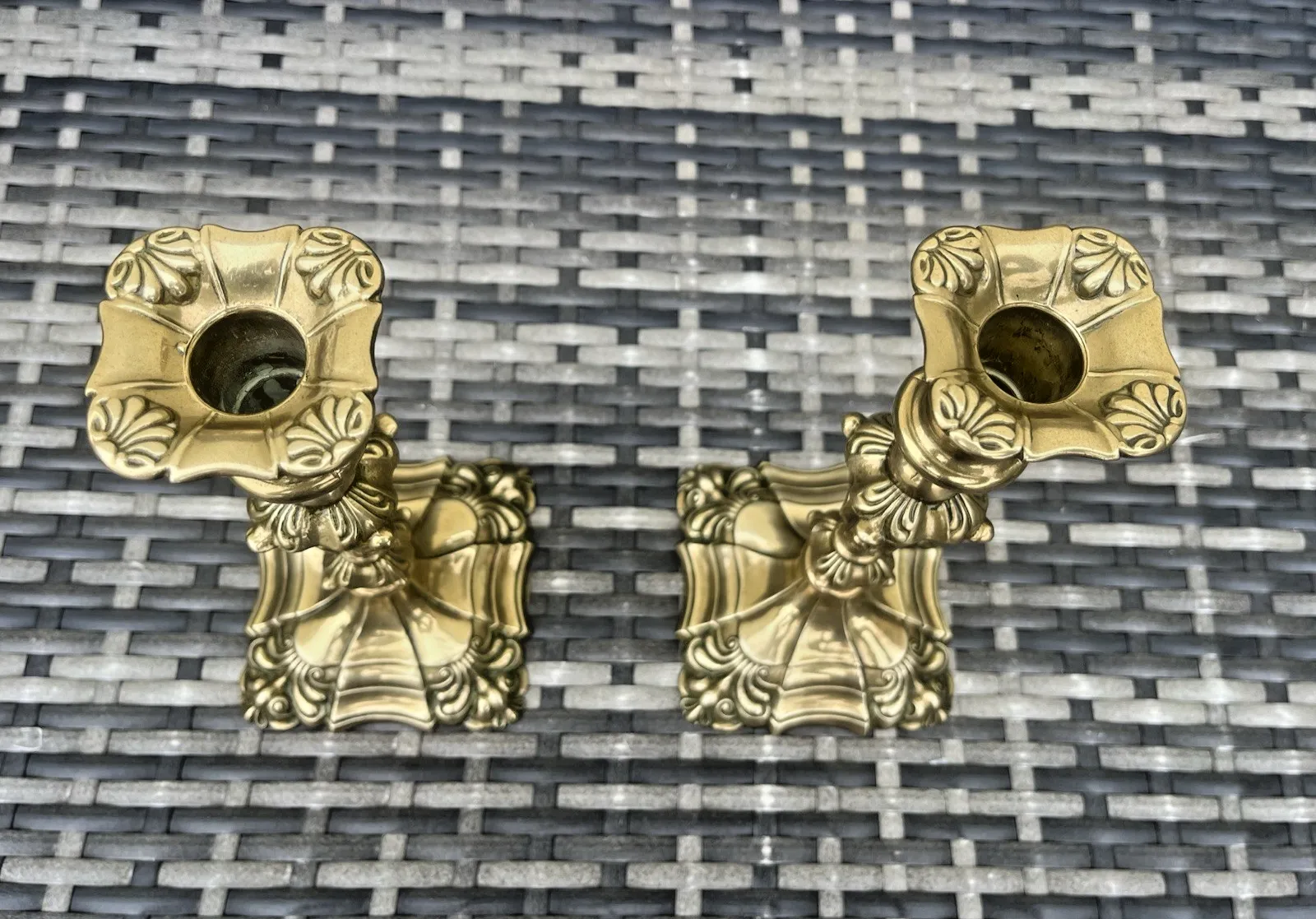 Pair Of 9" Antique French Louis XV Style Rococo Gilt Brass Ormolu Candlesticks photo buy