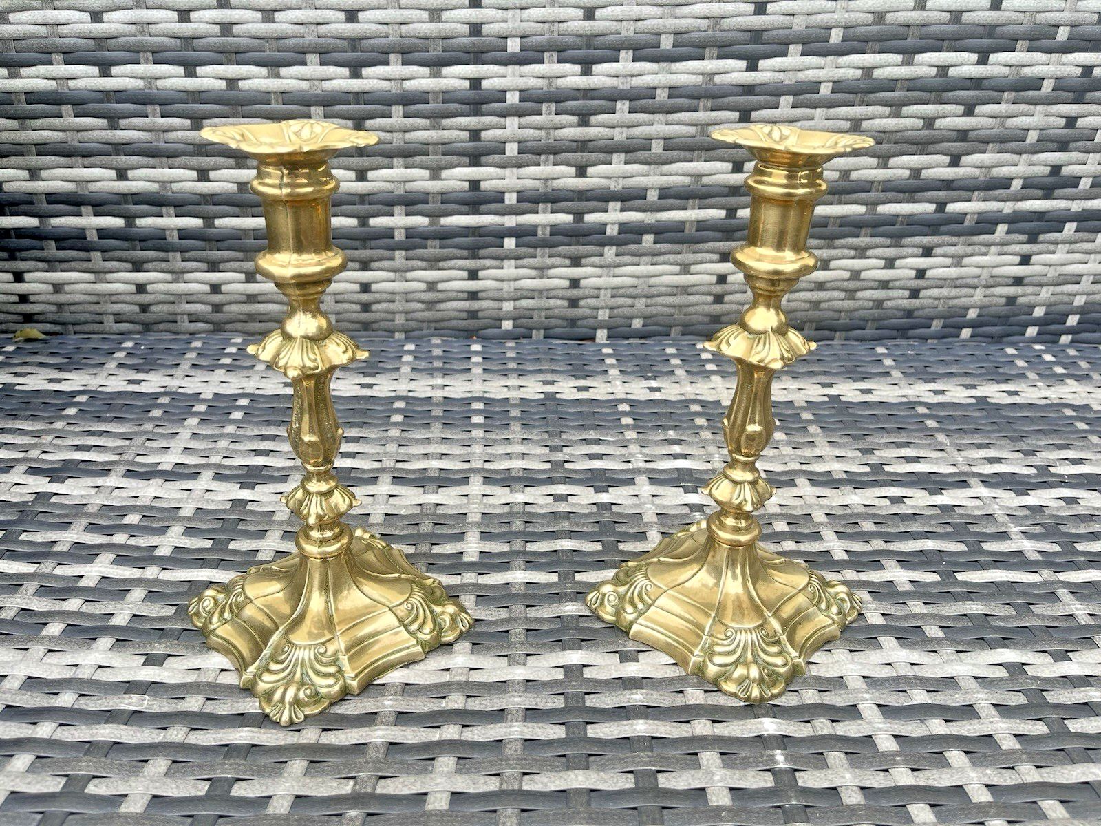Pair Of 9" Antique French Louis XV Style Rococo Gilt Brass Ormolu Candlesticks photo vintage