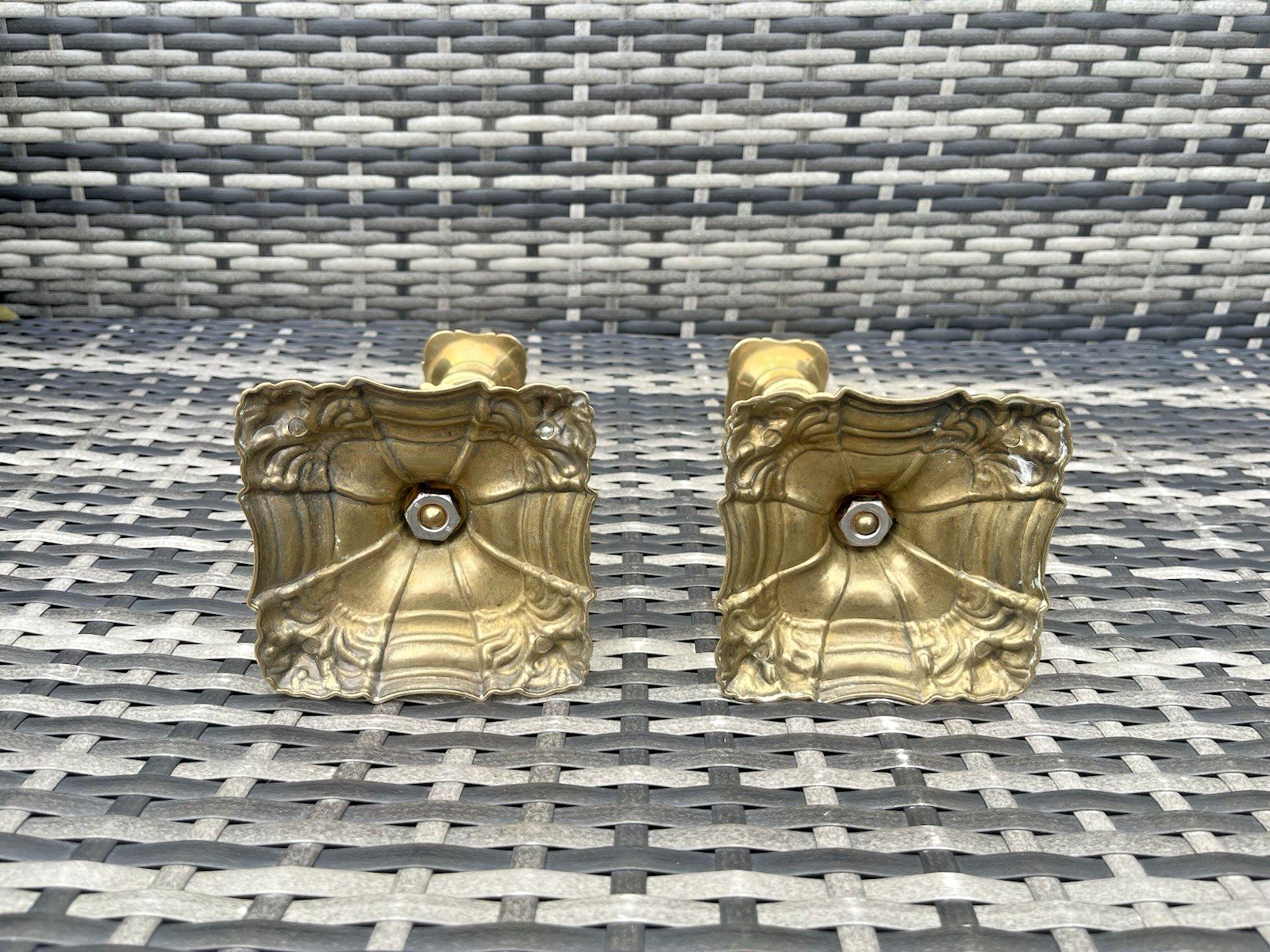 photo buy Pair Of 9" Antique French Louis XV Style Rococo Gilt Brass Ormolu Candlesticks