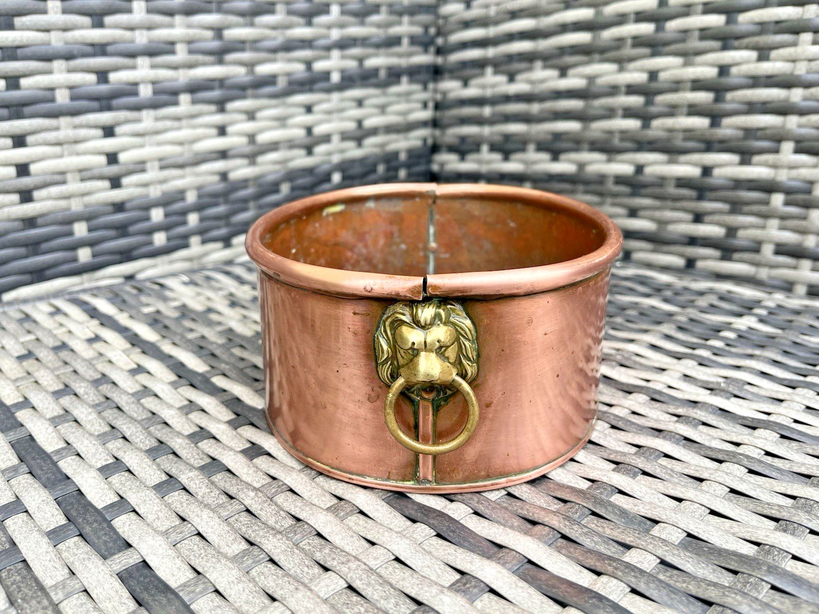 Antique Victorian Oval Copper Flower Trough Brass Lion Plant Pot Planter Vintage photo Garden Decor