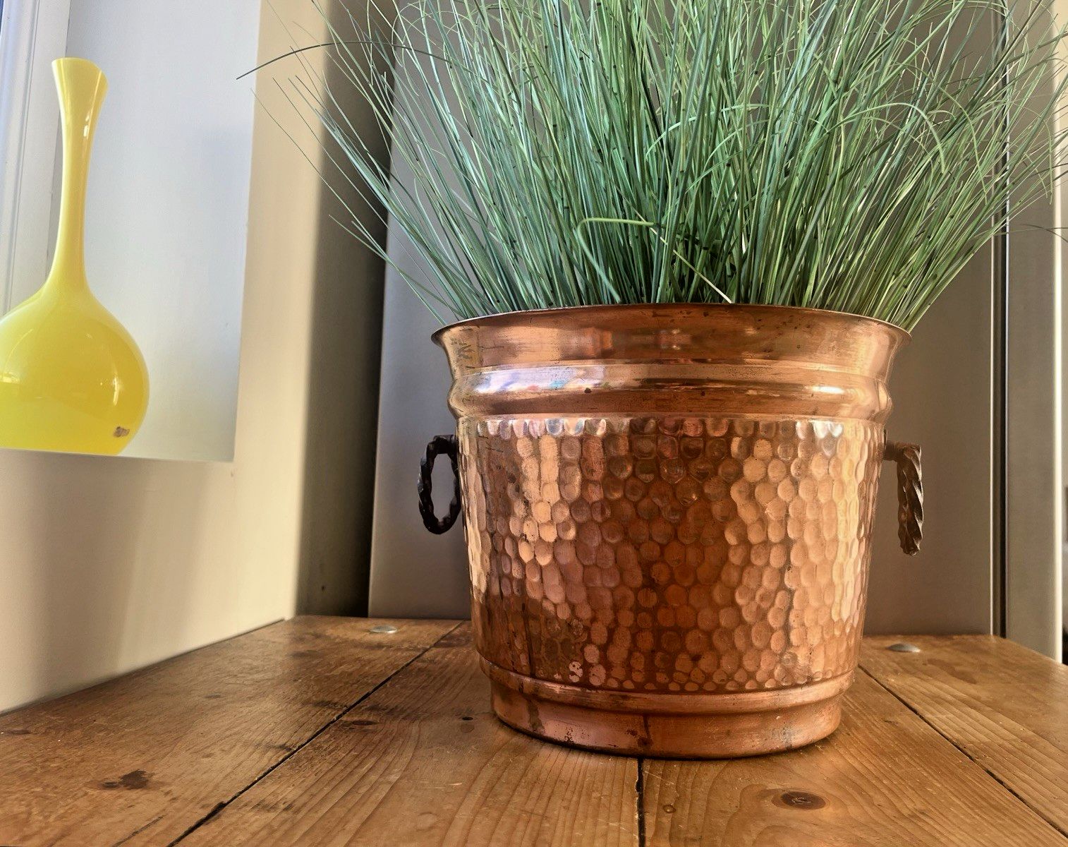 photo for sale French Lecellier Villedieu Beaten Planished Copper Jardiniere Planter Plant Pot