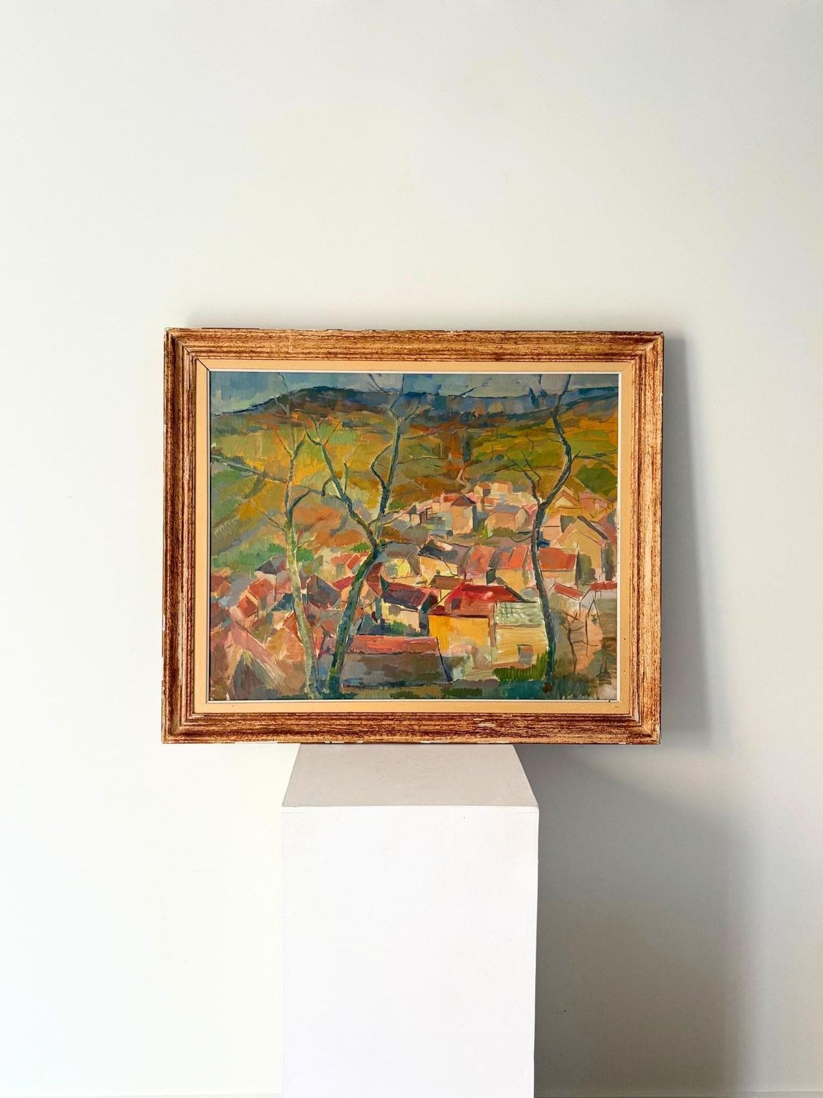 French School Mid Century Cubist Landscape Painting In Oil