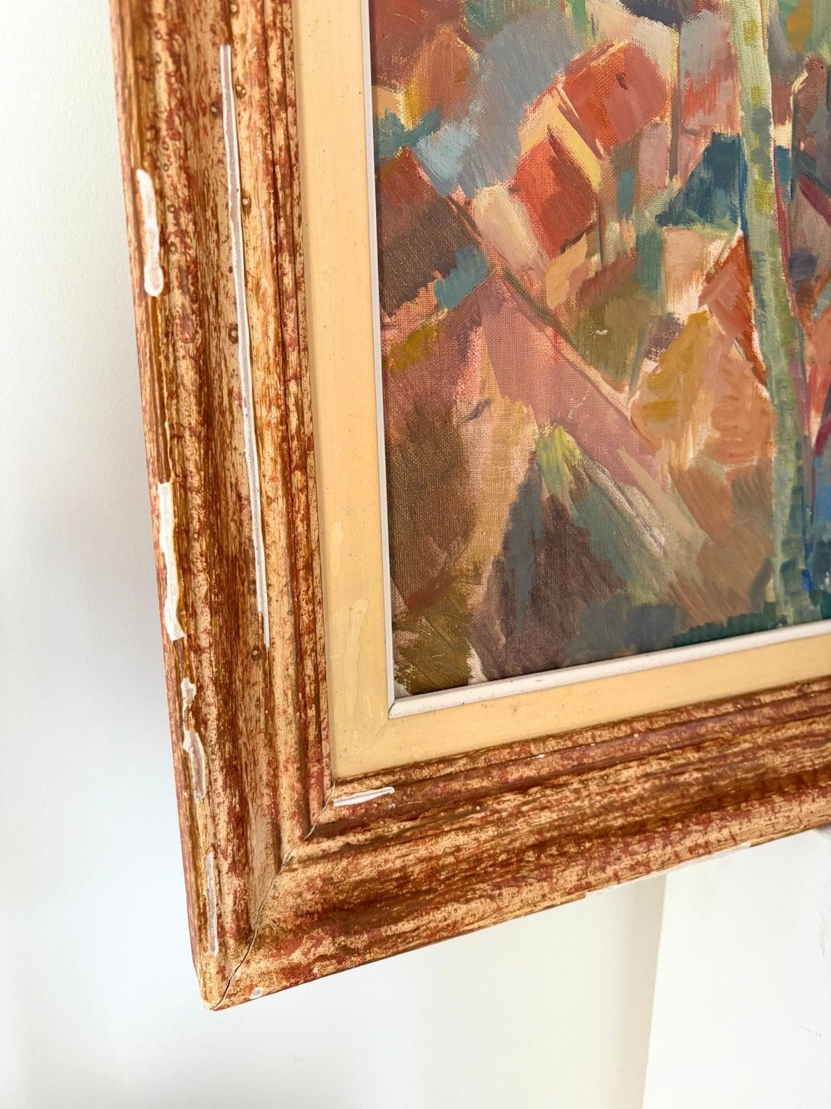 photo furniture French School Mid Century Cubist Landscape Painting In Oil