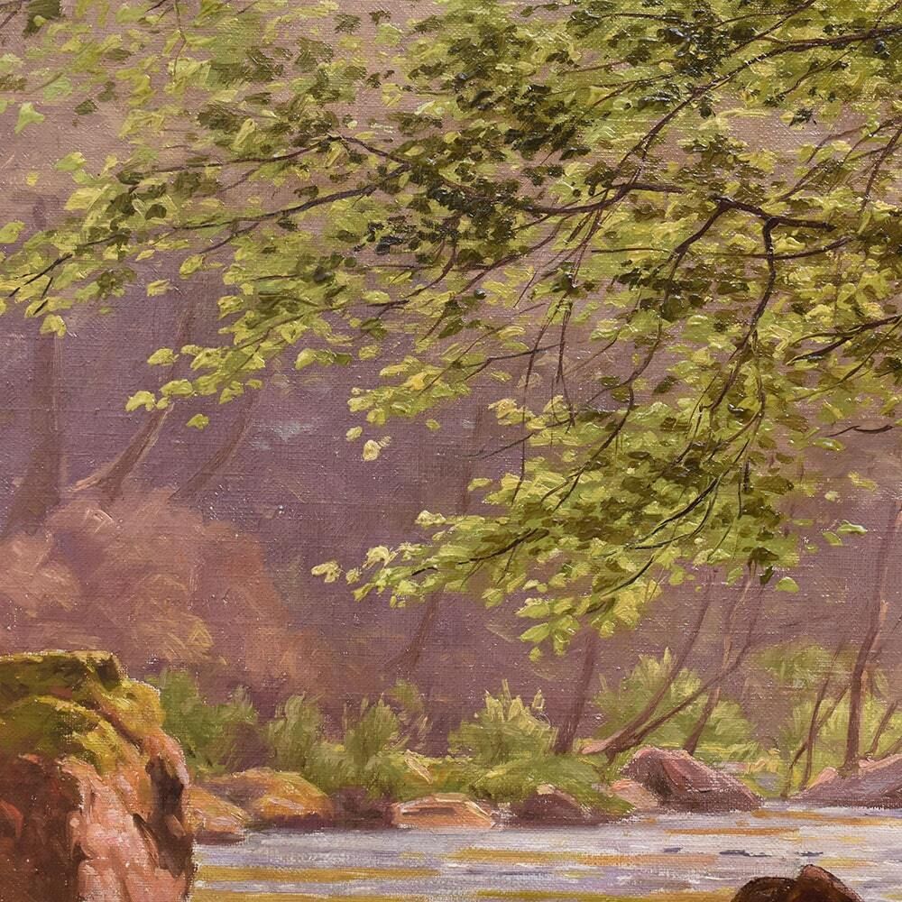 Antique Landscape With River Painting, Edmond His, XX Century. (Qp703) photo vinterior