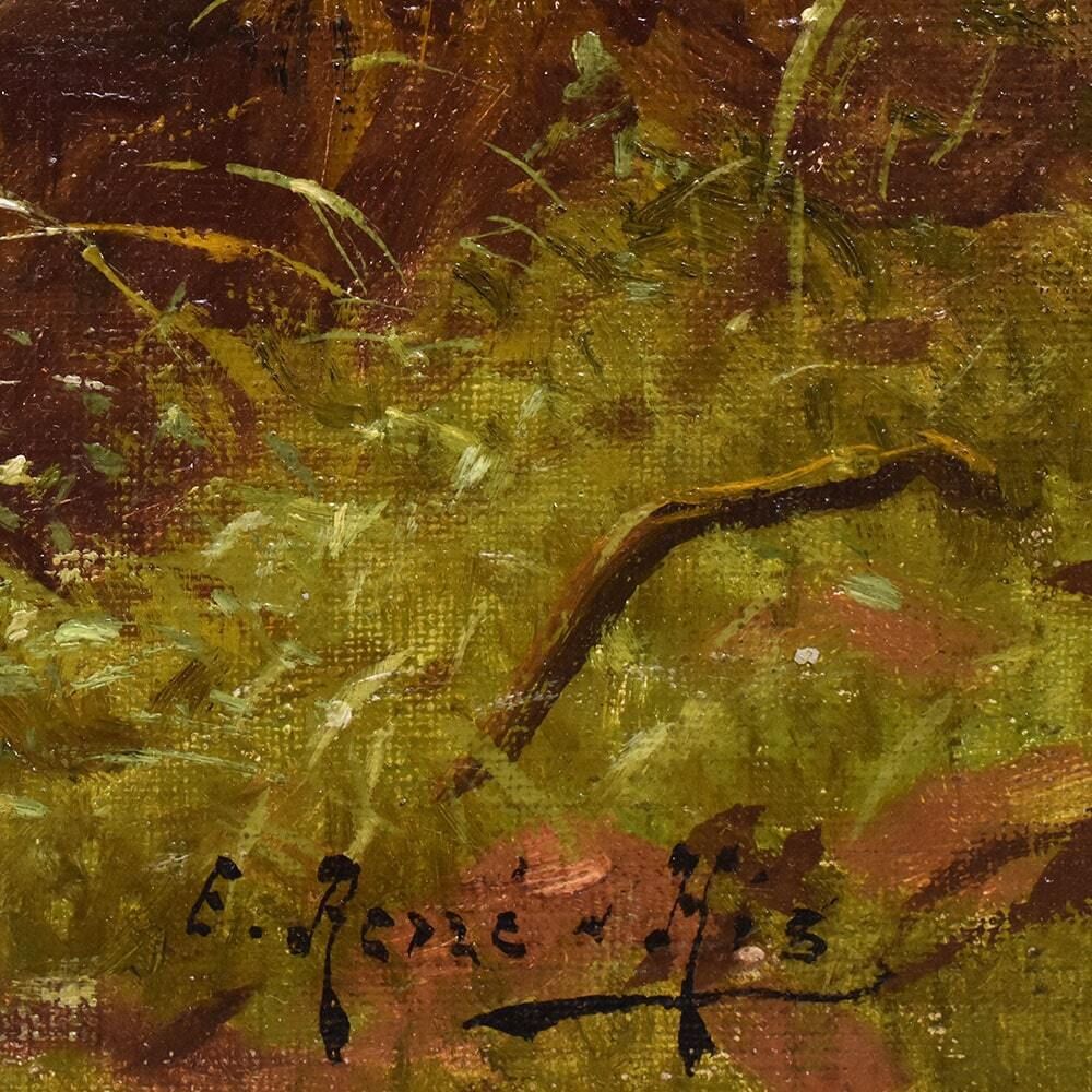 photo furniture Antique Landscape With River Painting, Edmond His, XX Century. (Qp703)