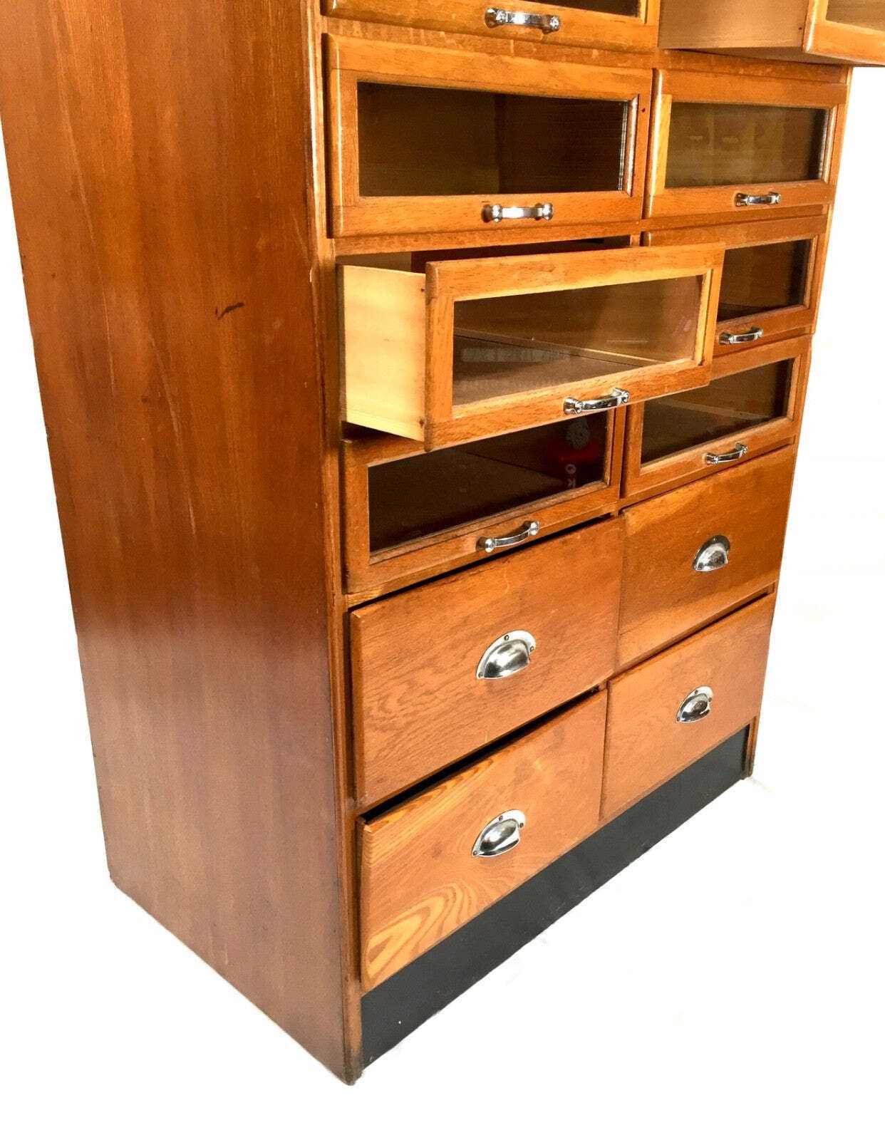 Antique Haberdashery Shop Display Cabinet / Glazed Fronted Drawers / Large C1950 photo buy