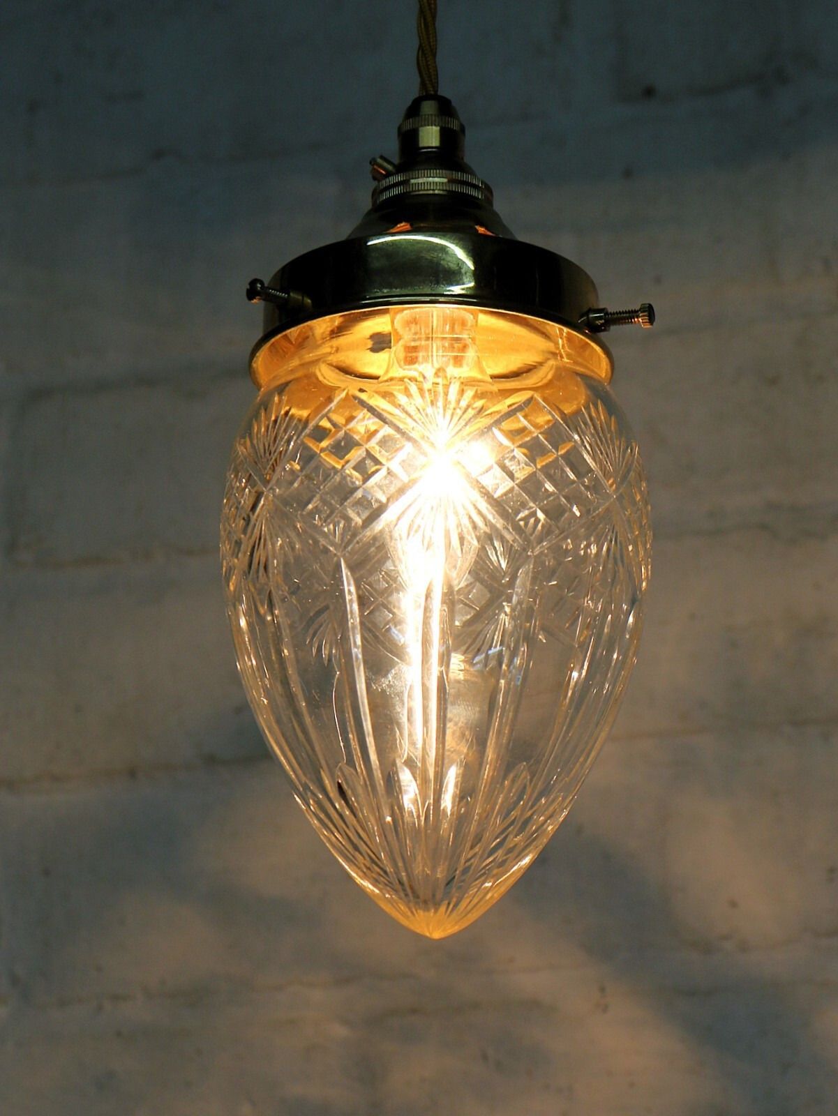 photo vinterior Ceiling Light Antique Cut Glass Pendant Shade Acorn Multi Cut Rewired & Refitted