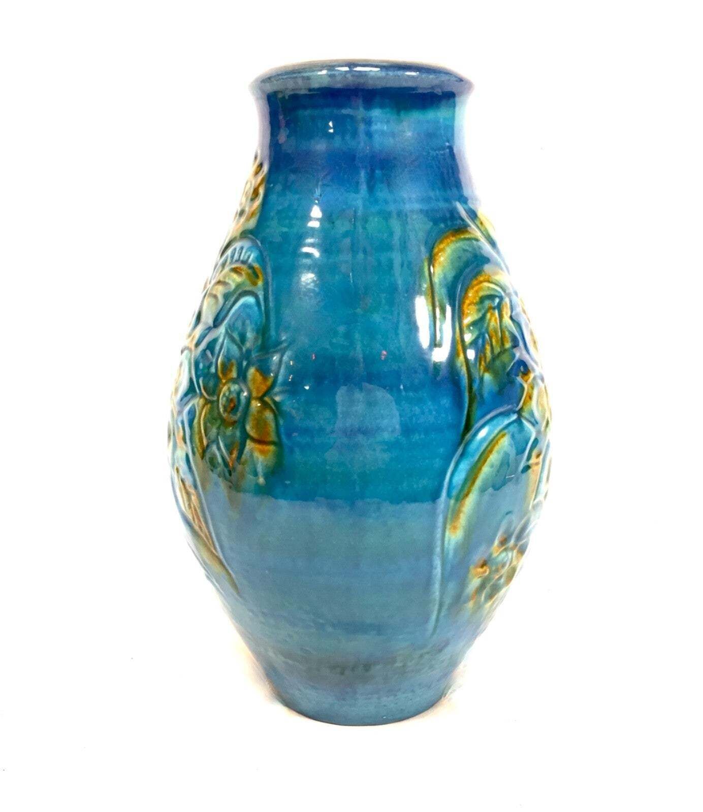 Vintage Large West German Pottery Carstens Tonnieshof Blue Sunflowers Retro 1970 photo for sale