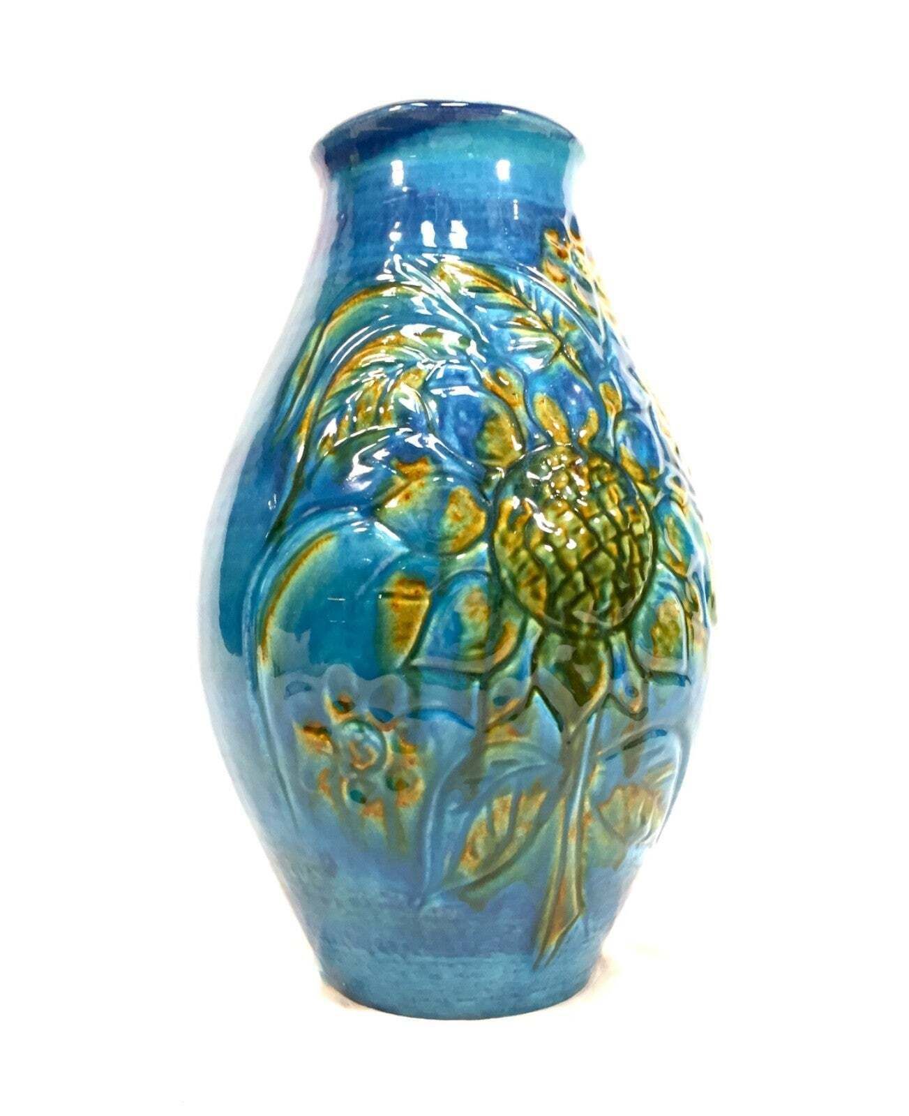 Vintage Large West German Pottery Carstens Tonnieshof Blue Sunflowers Retro 1970 photo 125.0