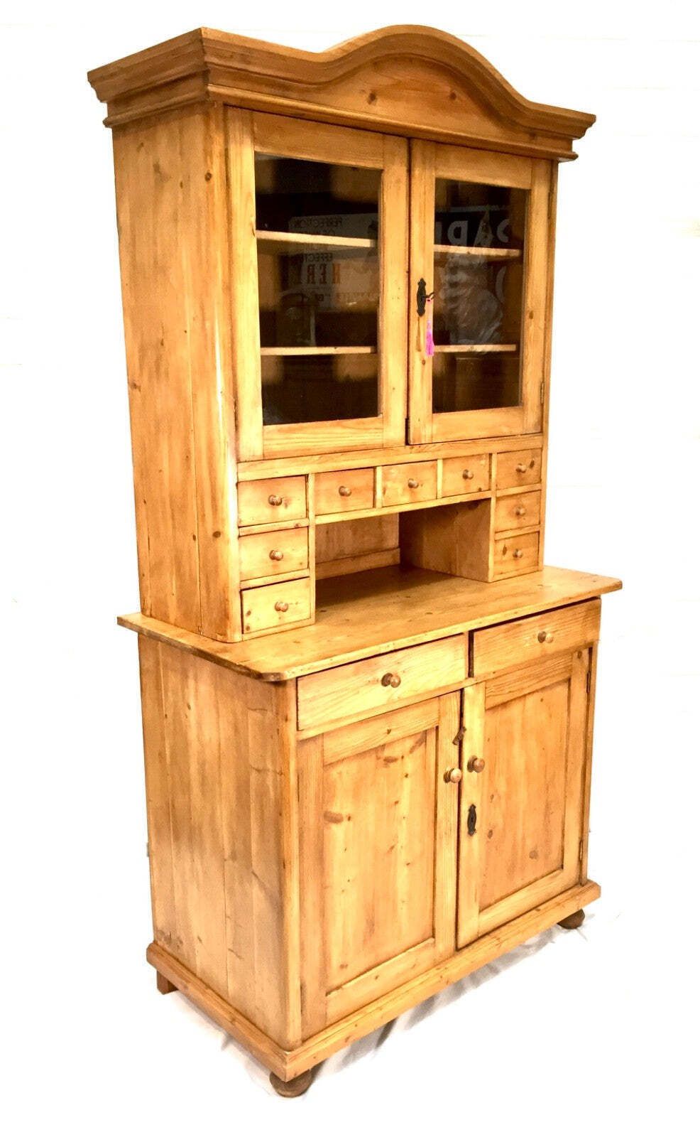 Antique Victorian Large Pine Kitchen Dresser Spice Cabinet Drawers / Cupboard