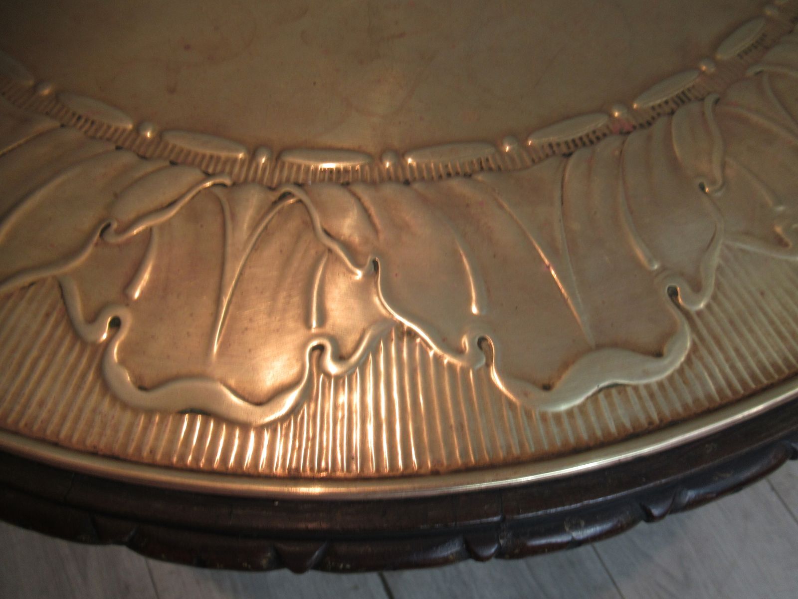 Round Mahogany And Brass Top Coffee Table photo buy