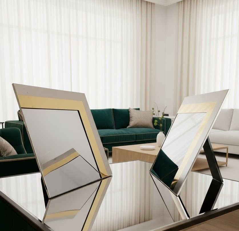 Pair Of Luxury Chrome Gold Frames Belgo Chrom, Hollywood Regency photo vintage