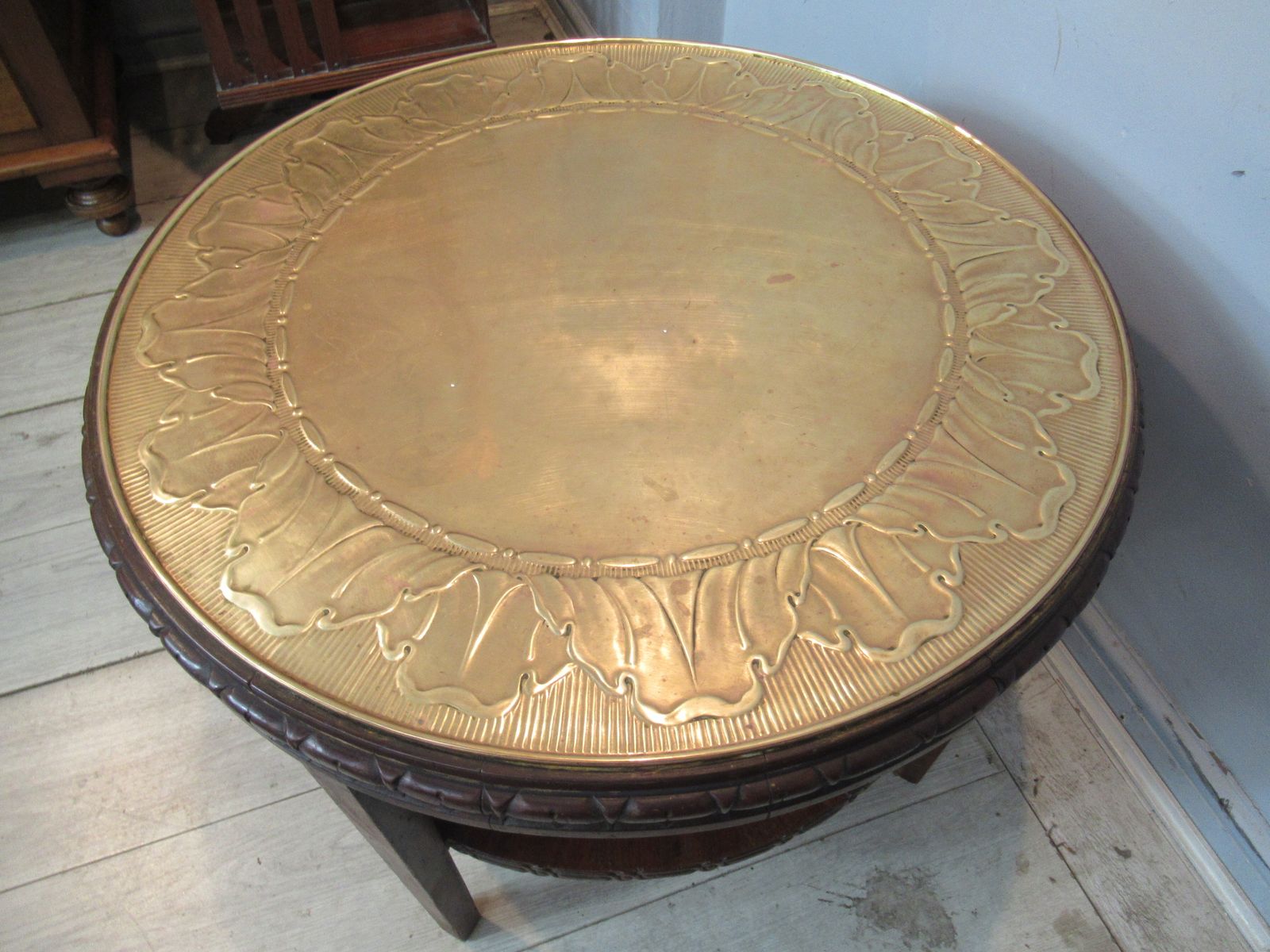 Furniture Round Mahogany And Brass Top Coffee Table photo