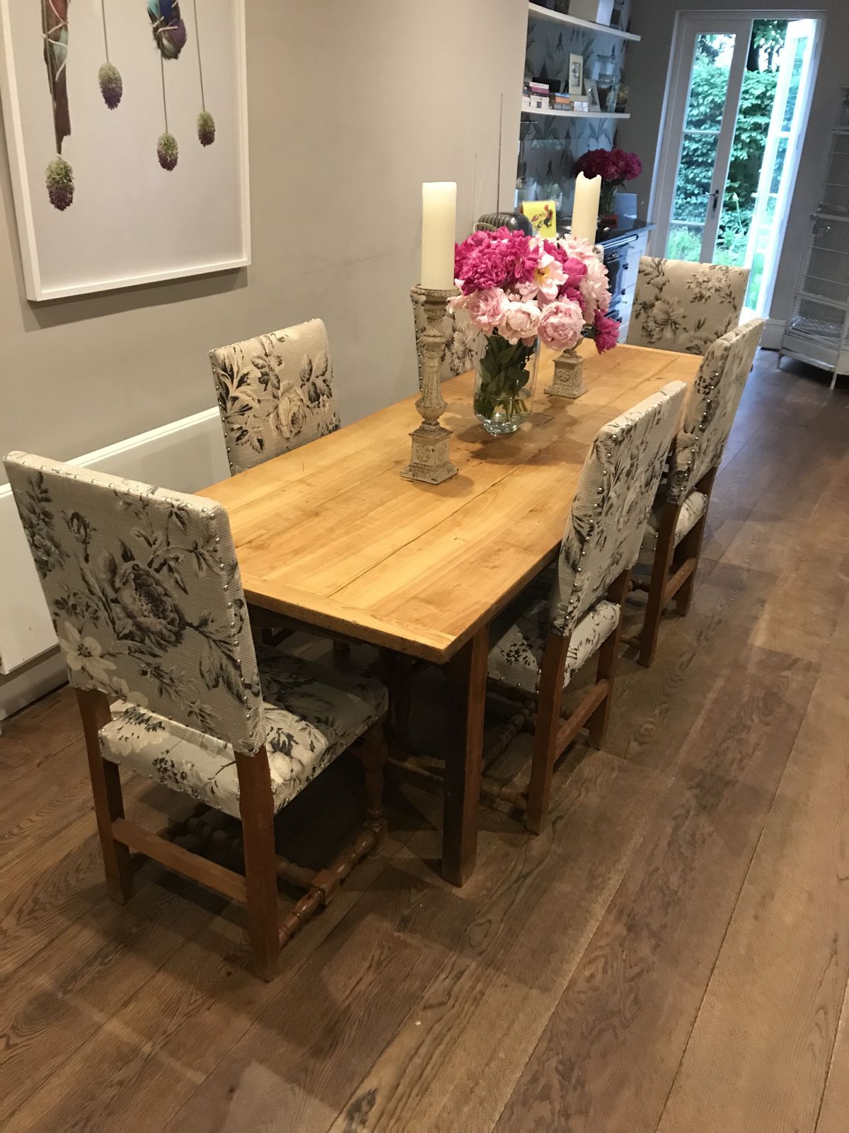 Set Of 6 Vintage Upholstered And Oak Dining Chairs