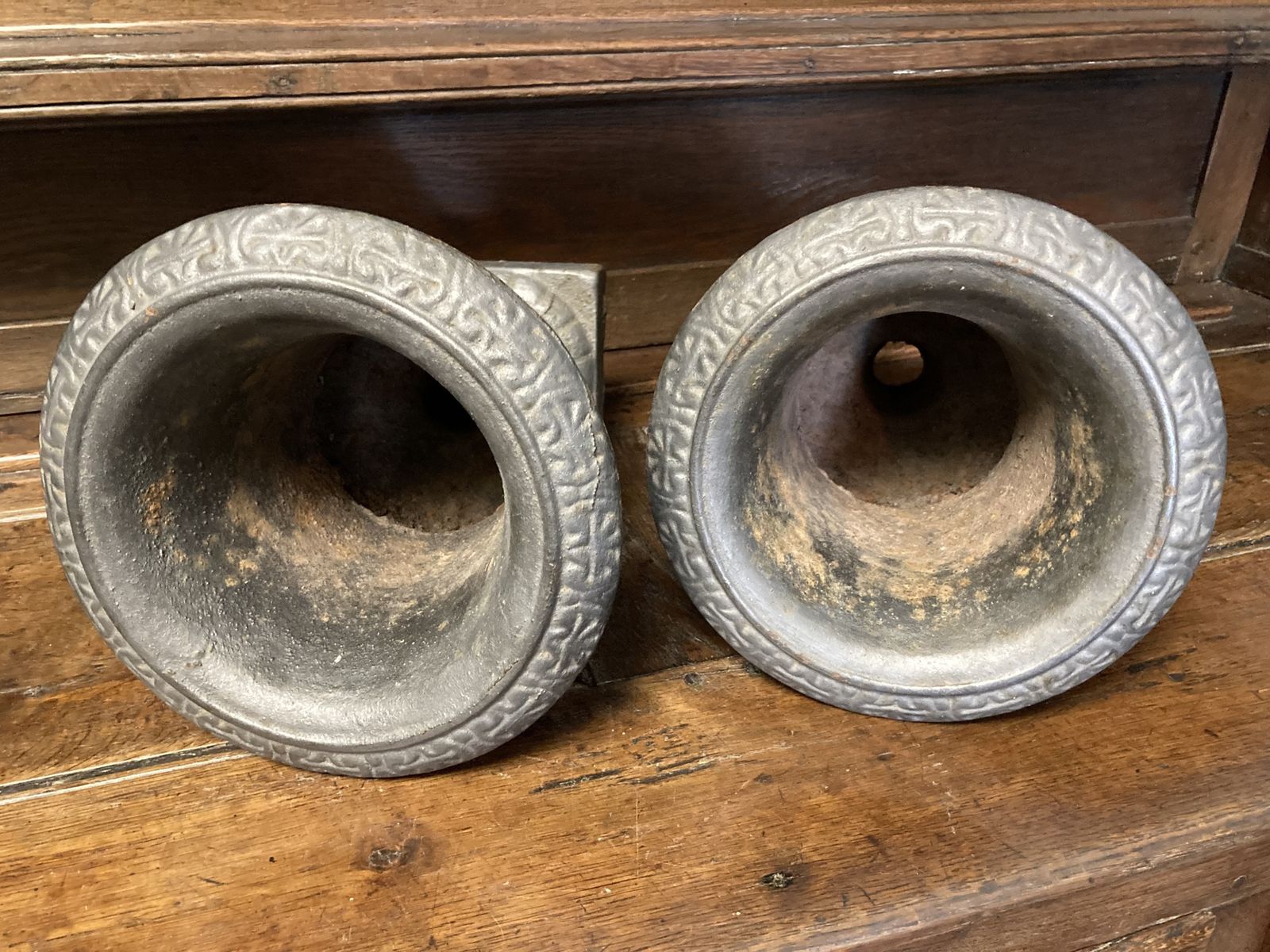 20thc Pair Of Nice Quality Cast Iron Campana Urns photo for sale