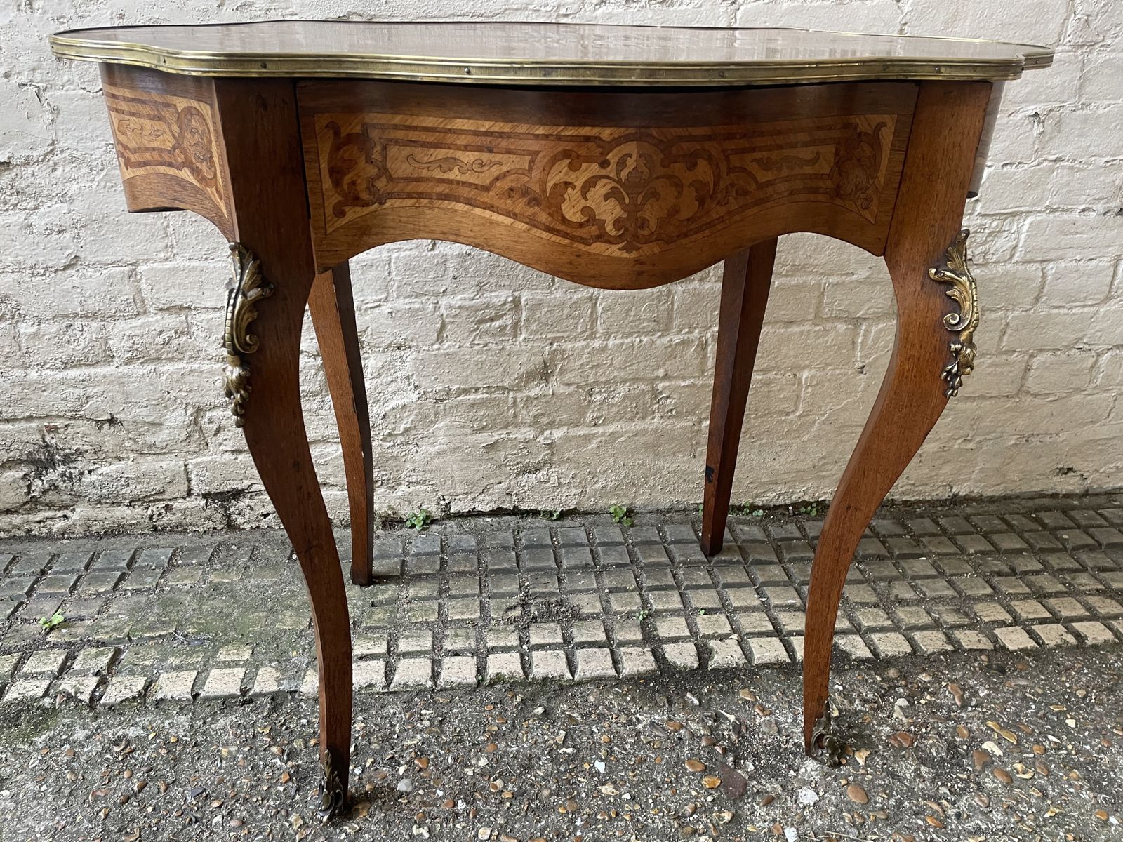 Elegant 19thc French Walnut And Marquetry Decorated Centre Table With Ormolu Detailing photo for sale