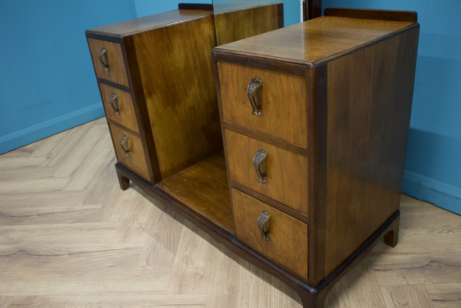 Vintage Art Deco Style Walnut Dressing Table Chest Beithcraft, 1950s #1594 photo Furniture