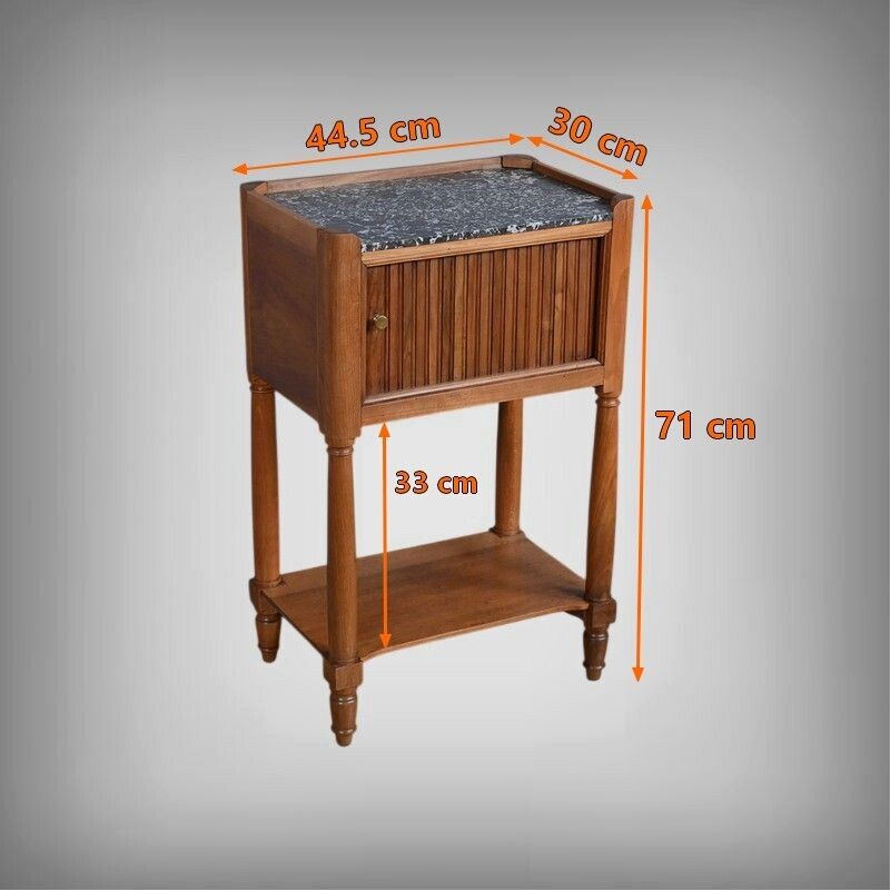 photo vintage Walnut Bedside Table With Curtain, Louis XVI Style – Mid 19th Century