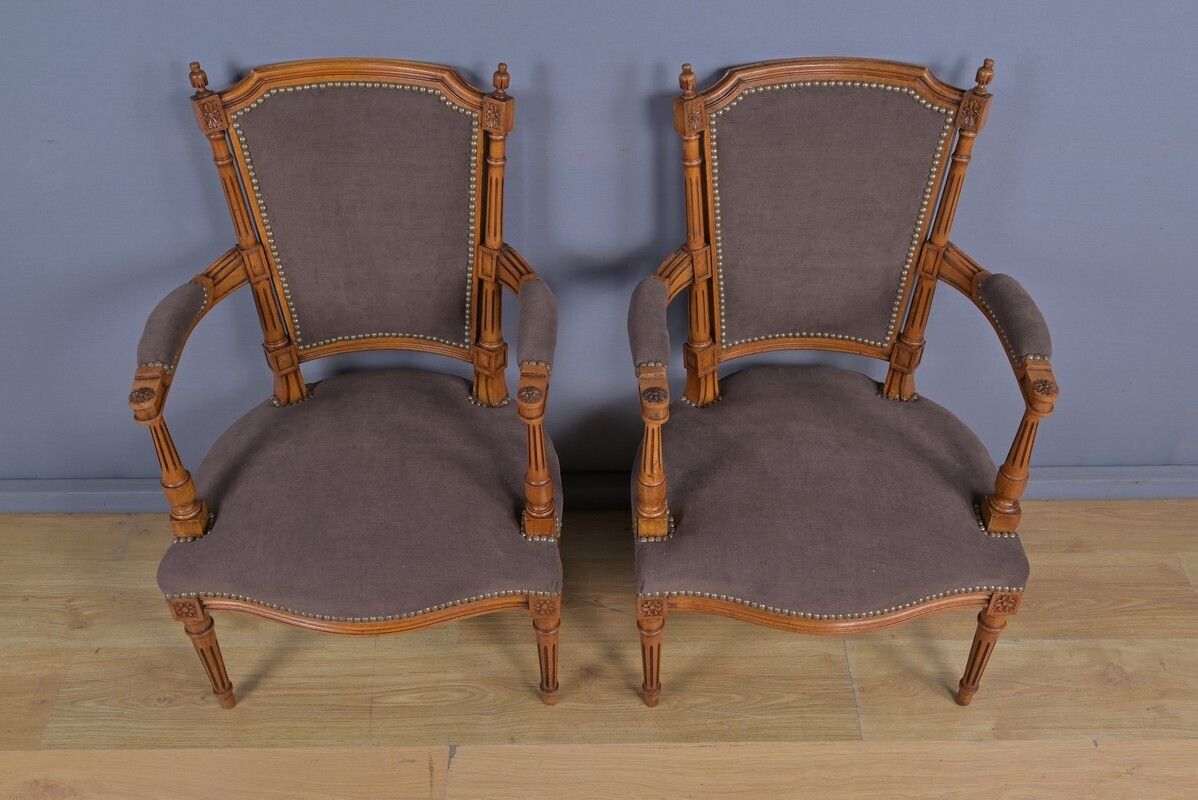 Pair Of Stained Beech Armchairs, Louis XVI Style – 1950 photo Furniture
