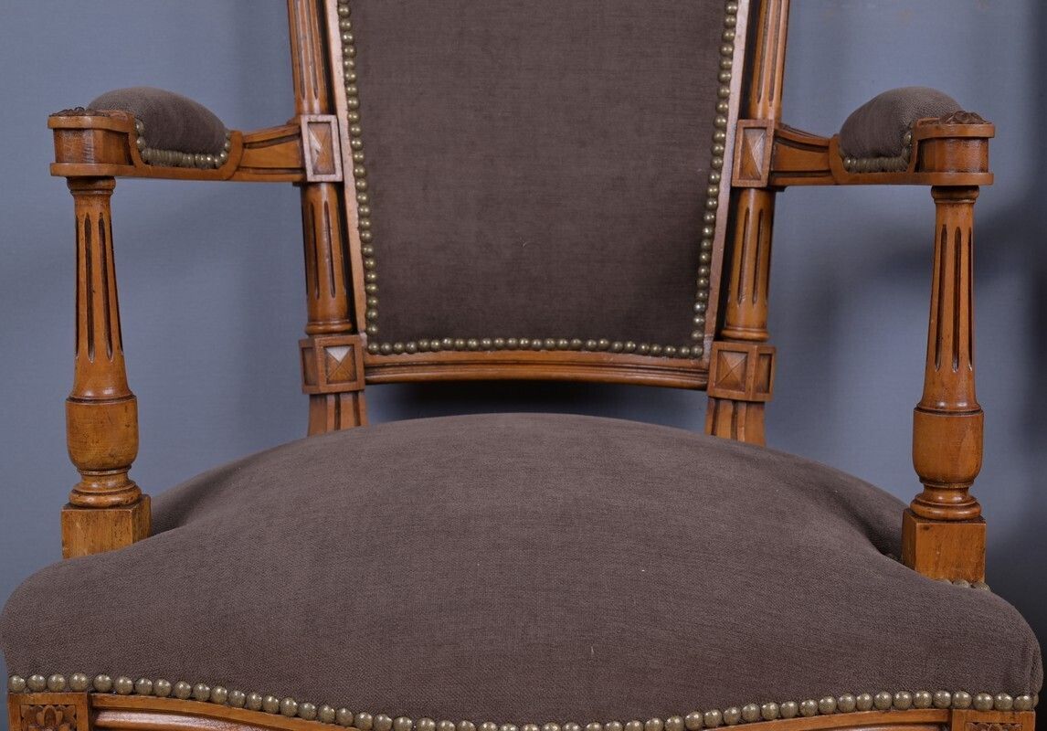 photo furniture Pair Of Stained Beech Armchairs, Louis XVI Style – 1950