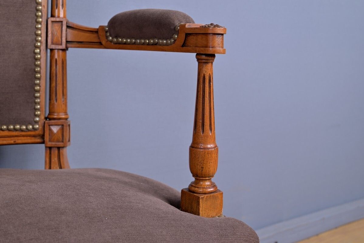 photo for sale Pair Of Stained Beech Armchairs, Louis XVI Style – 1950