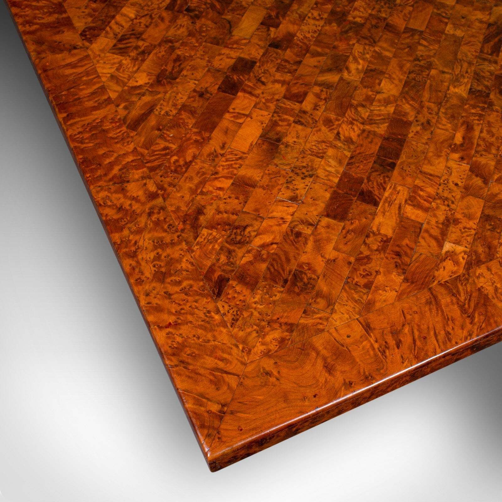 photo furniture Vintage Marquetry Coffee Table, English Burr Yew, Art Deco, Modern, Circa 1940