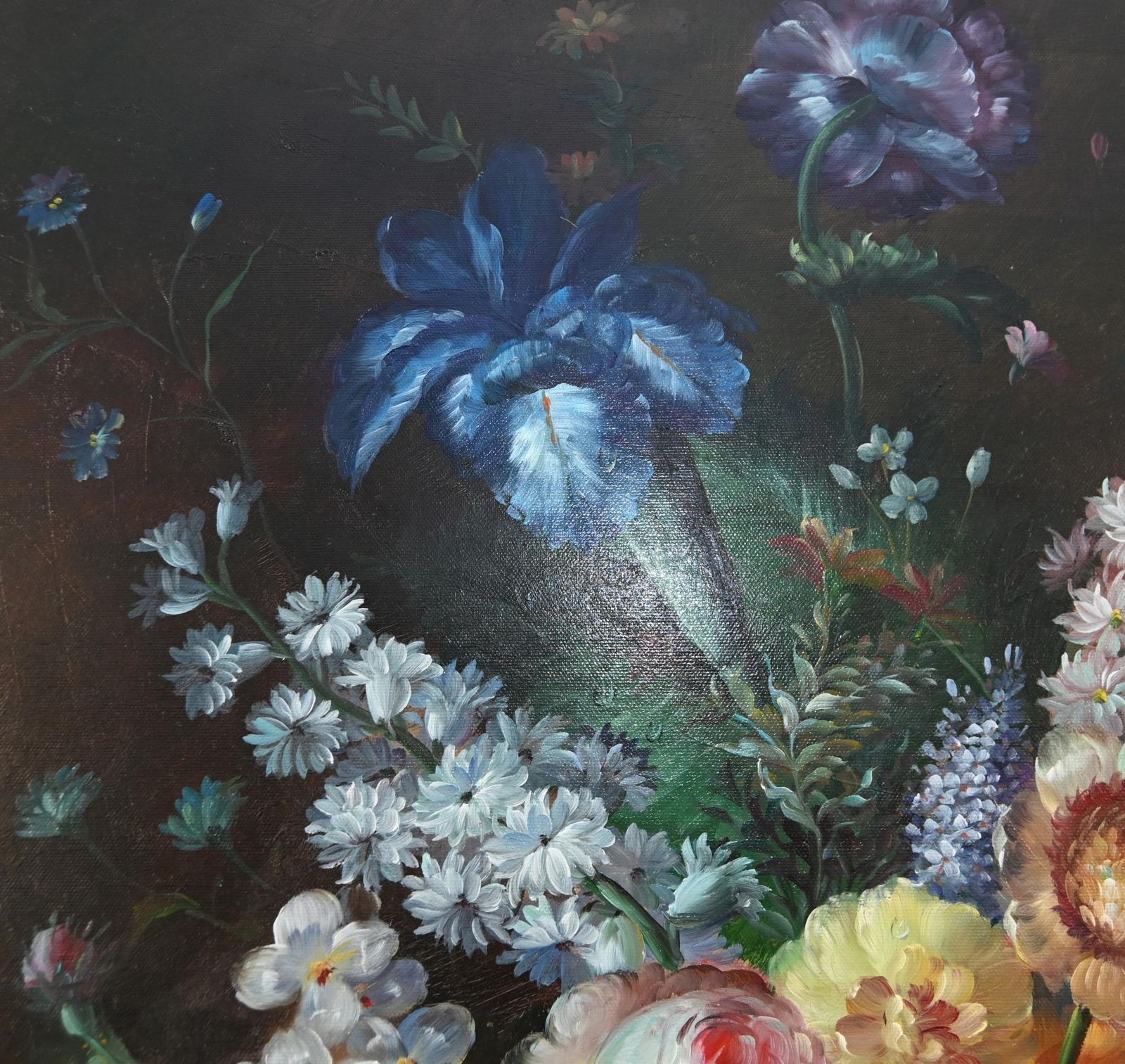 Art Georgian Floral Still Life Oil Painting Signed L.Ernest photo