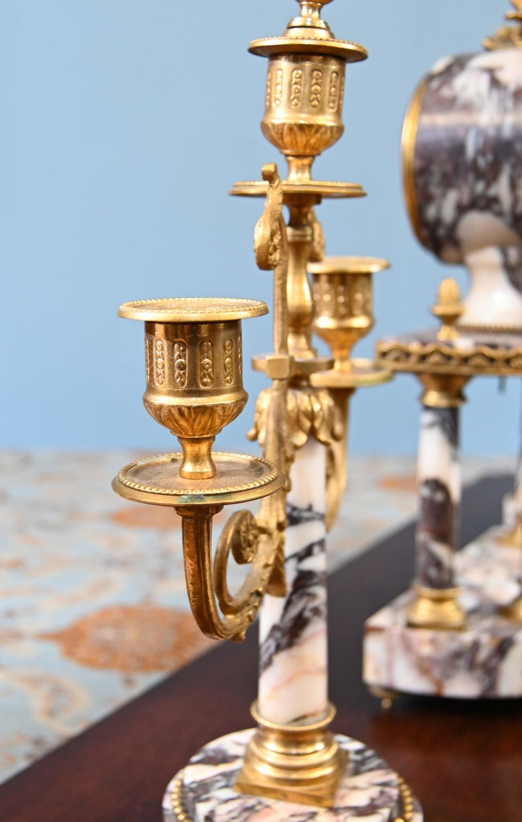 1400.0 Louis XVI Clock Set Garniture Marble Gilt Candelabras French 1890 photo