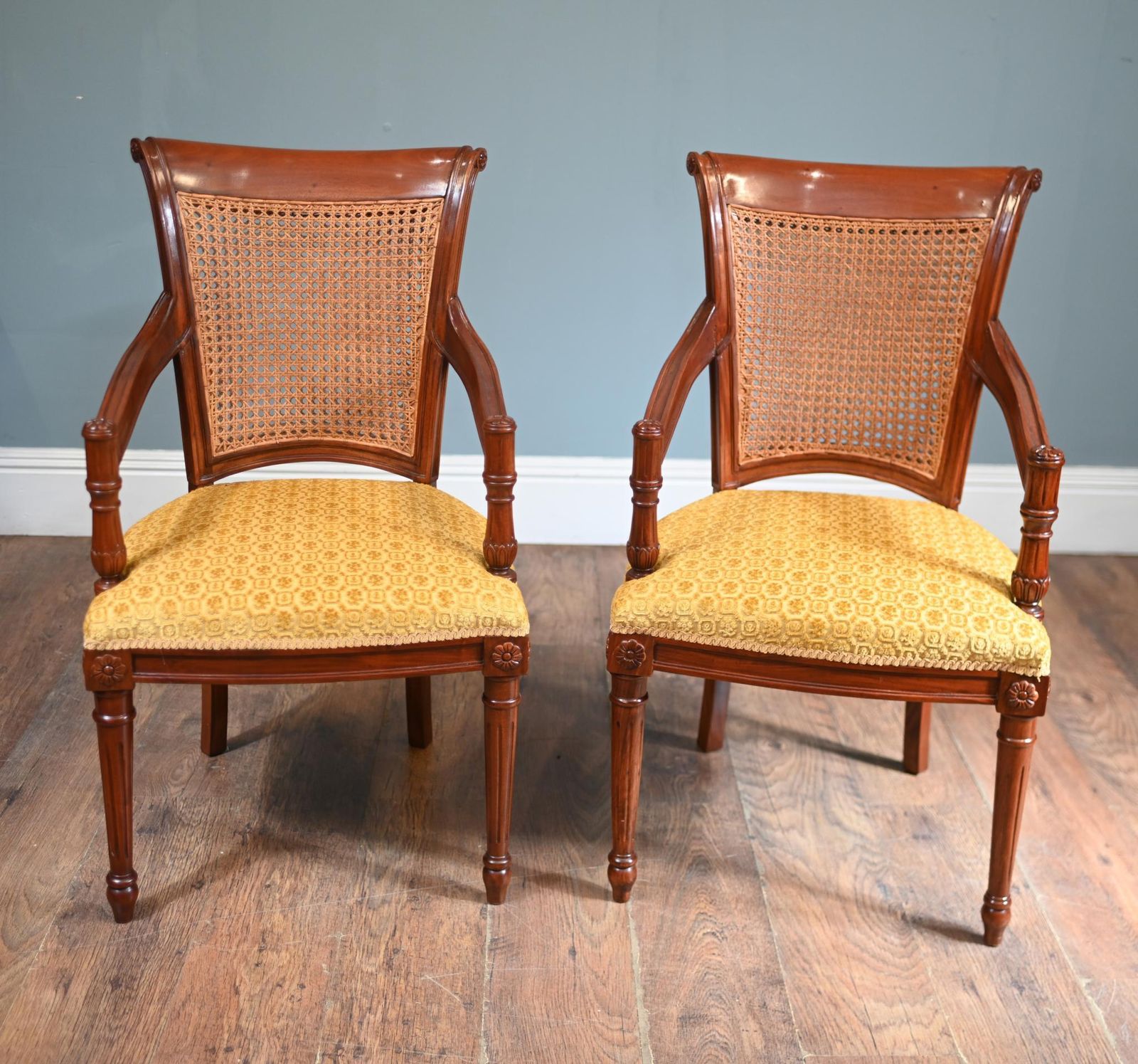 Pair Regency Arm Chairs Bergere Backs