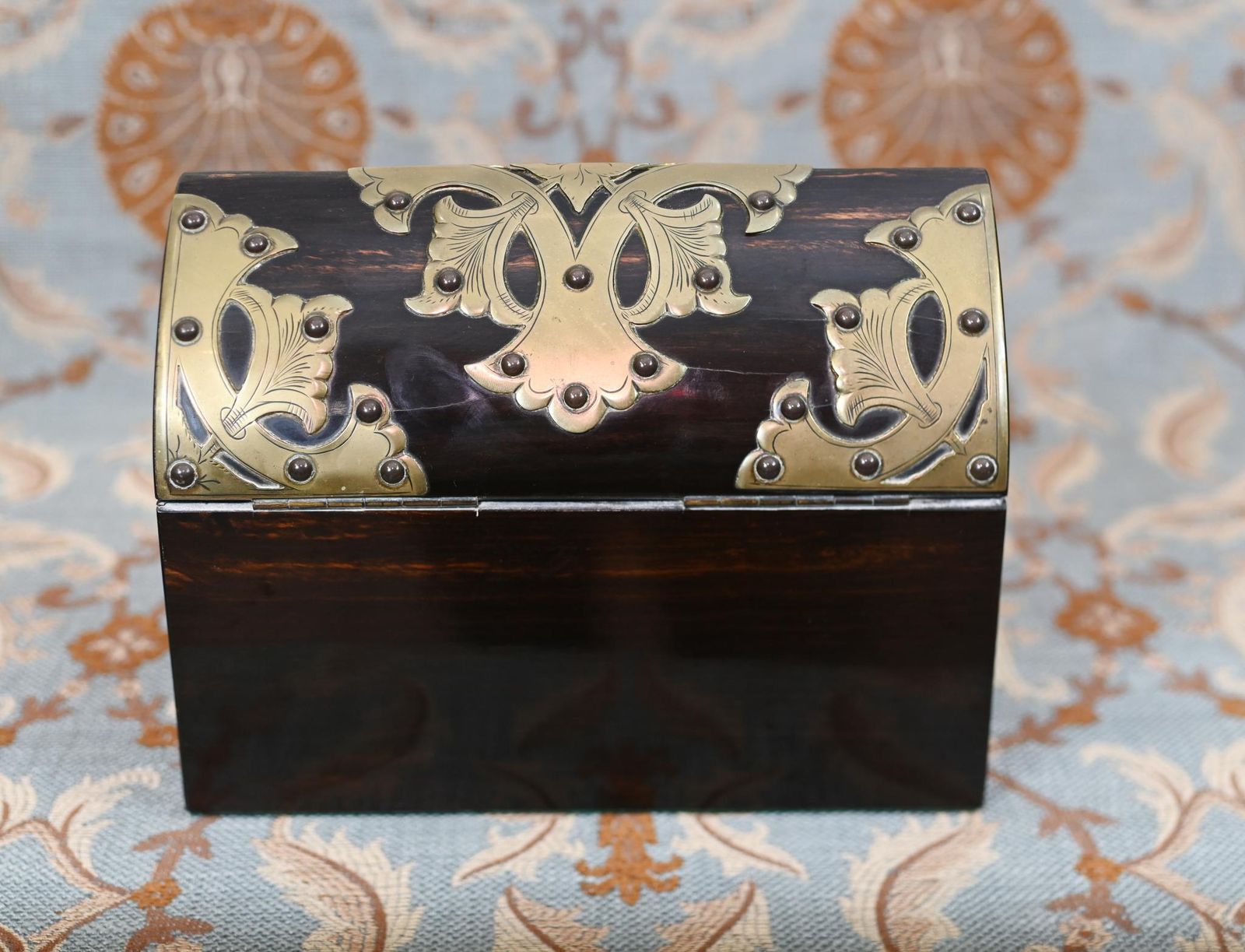 Victorian Stationary Box Cormandel Brass Letter Casket 1890 photo buy