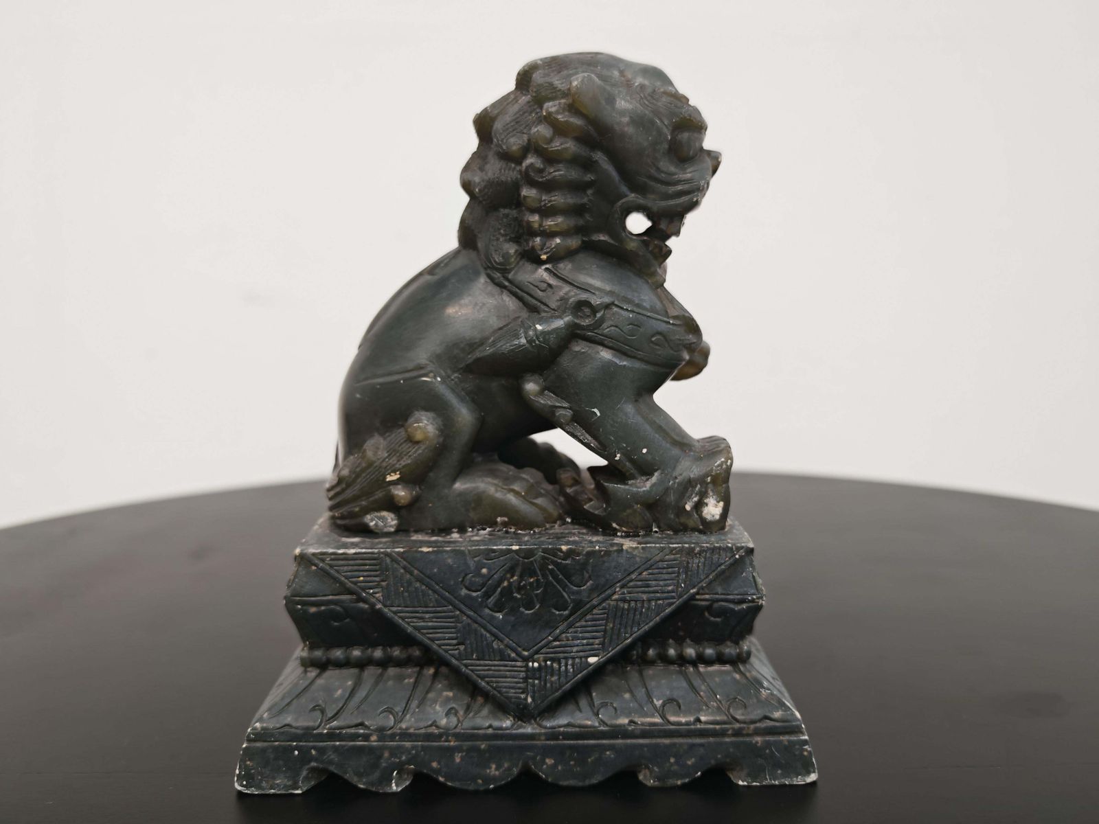 Pair Of Antique Hand Carved Jade Foo Dogs, China 19th Century photo for sale