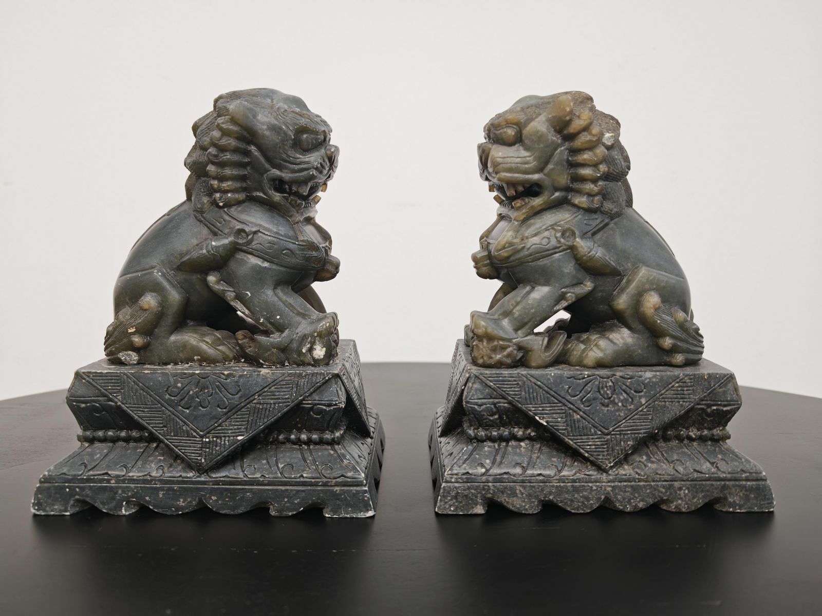 Pair Of Antique Hand Carved Jade Foo Dogs, China 19th Century photo Art