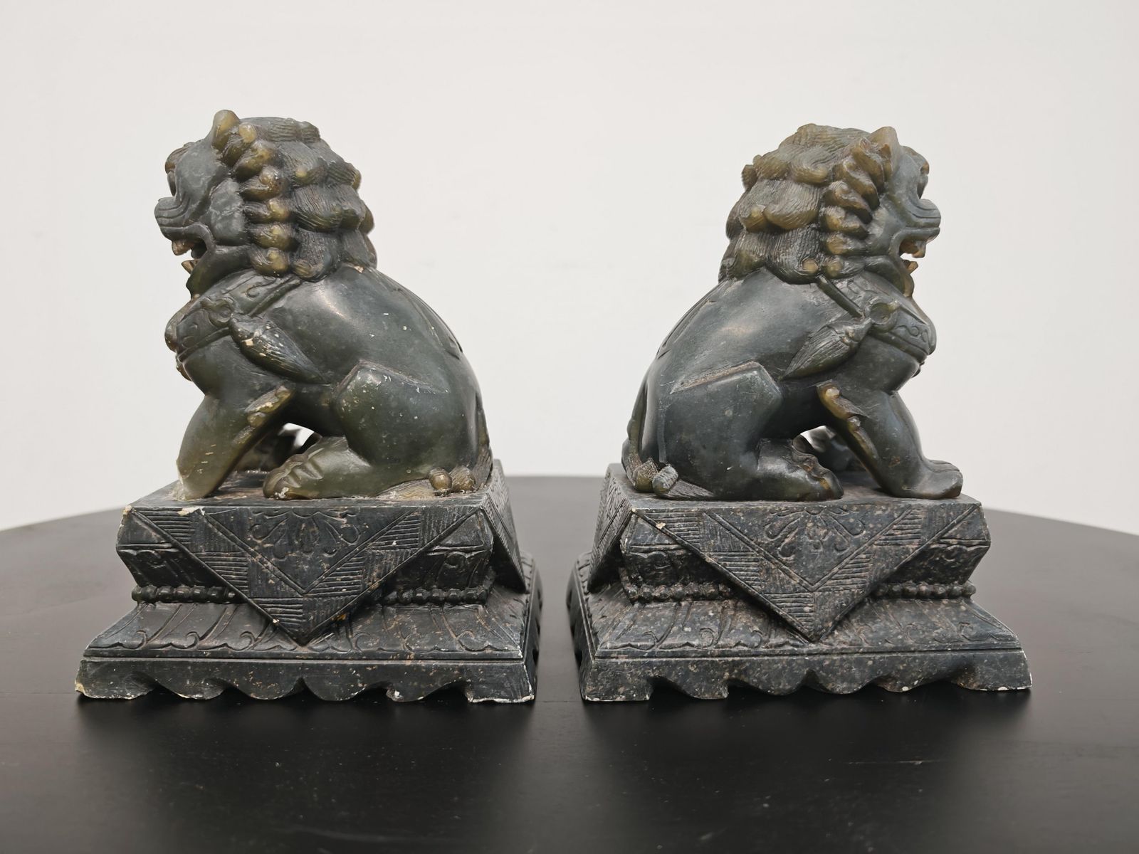 Pair Of Antique Hand Carved Jade Foo Dogs, China 19th Century photo vintage