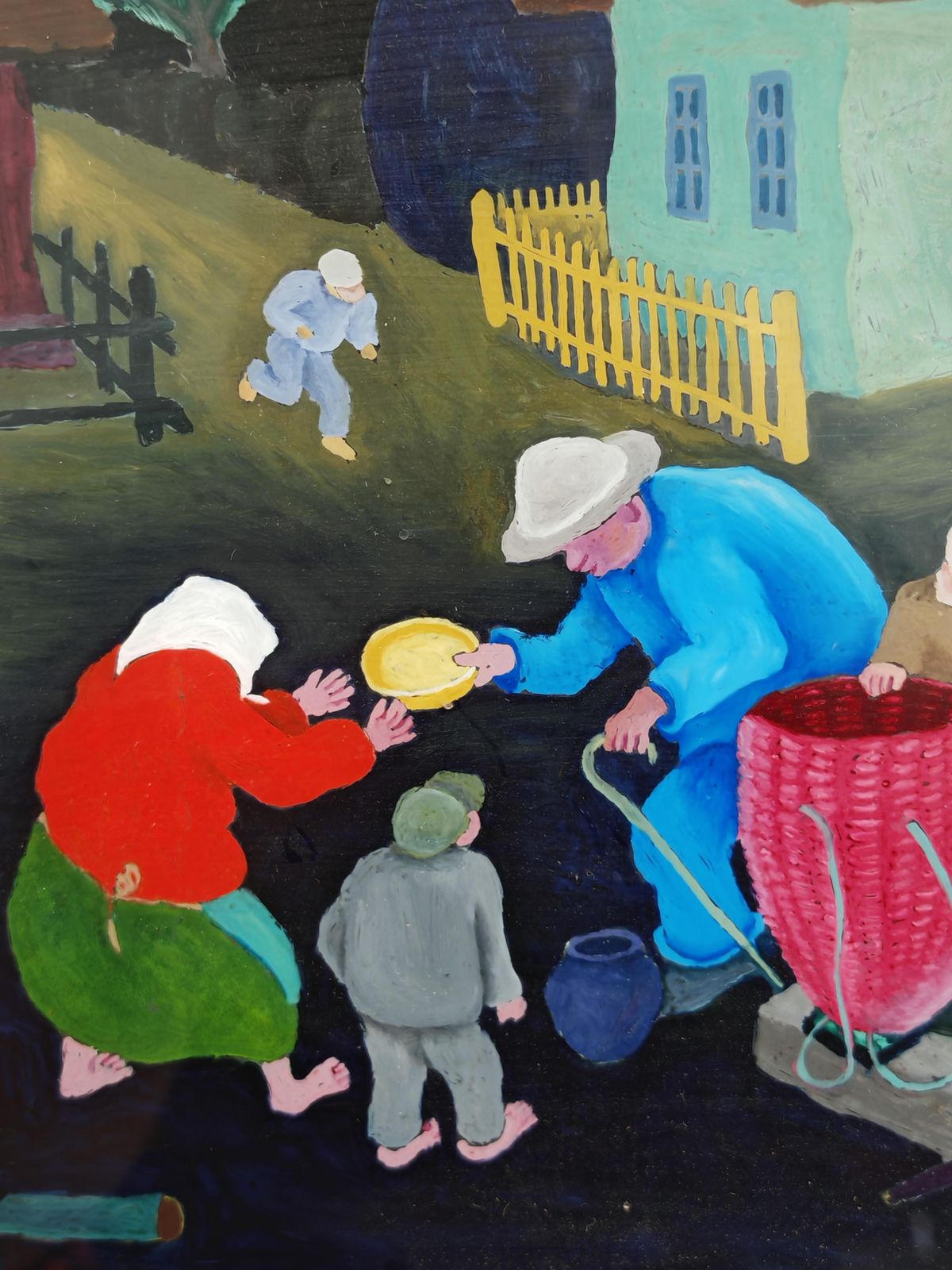 Naive Art Painting, "Village Scene" By Stjepan Stolnik, Yugoslavia 1960 photo for sale