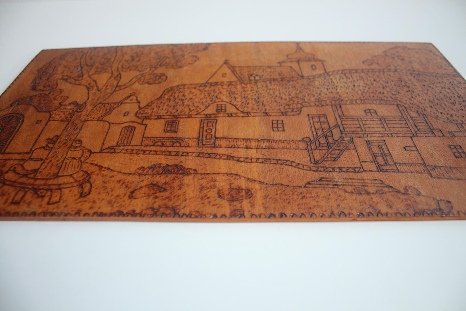 Art Deco Hand Burned Woodblock Print, Pyrography, Circa 1920's. photo 414.0