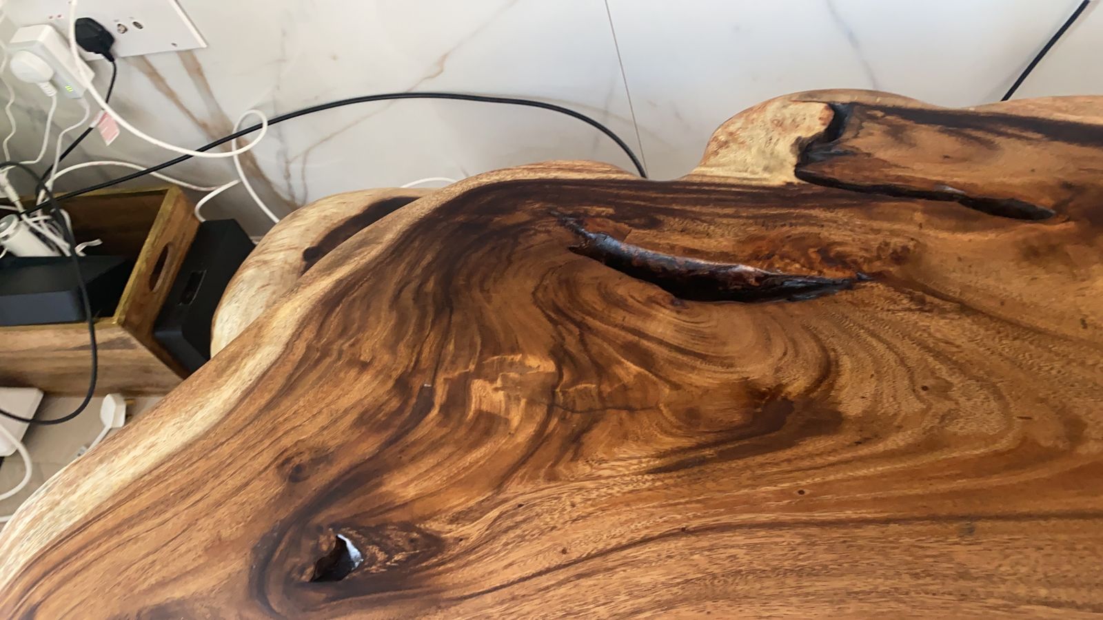 Indonesian Teak Live Edge Dining Table – Sculptural Waterfall Slab – Seats 8–10 – Hand Carved – Designer Piece photo 5000.0