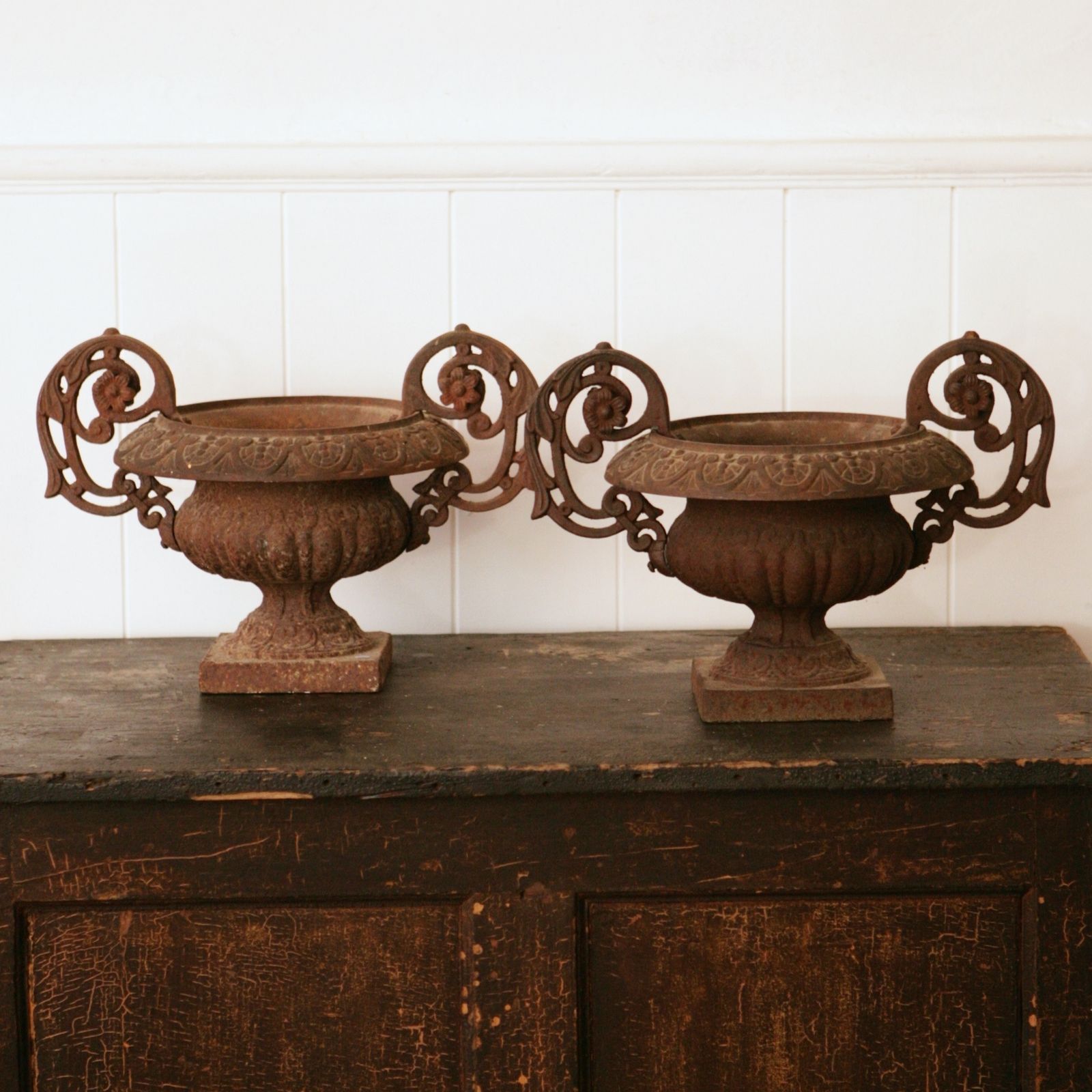 Pair Of Decorative Cast Iron Urns. photo 390.0