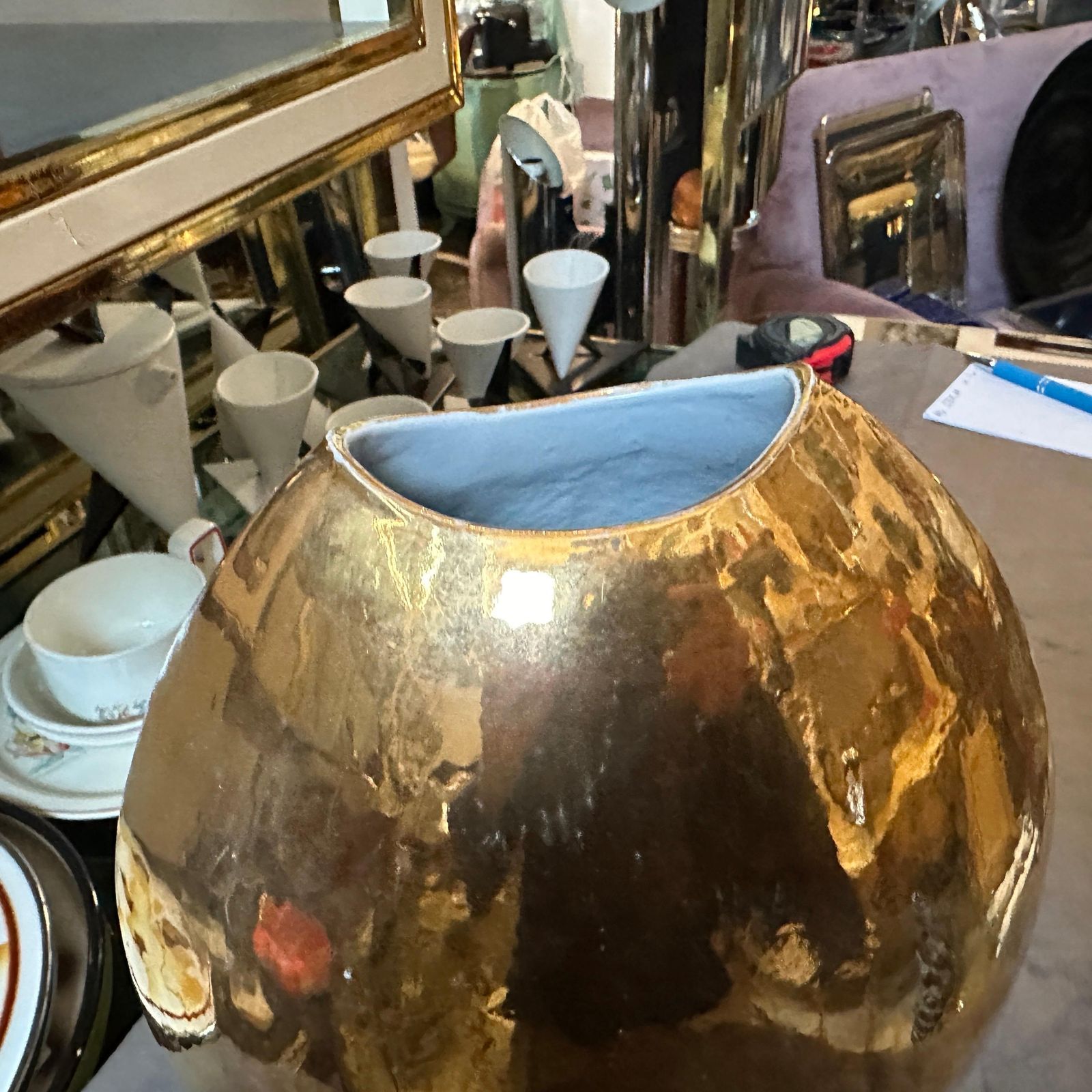 1970s Mid Century Modern Gilded Porcelain Italian Vase By Nove San Marco photo buy